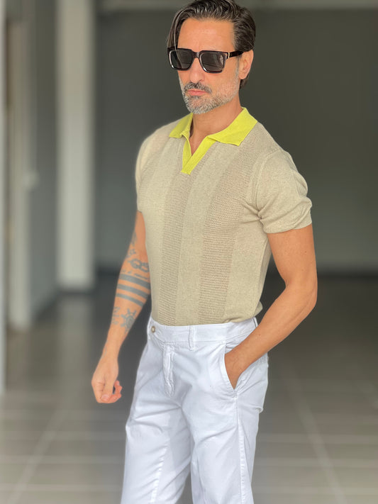 POLO CAMMELLO COLLO  CONTRASTO GIALLO  TELAMIRA