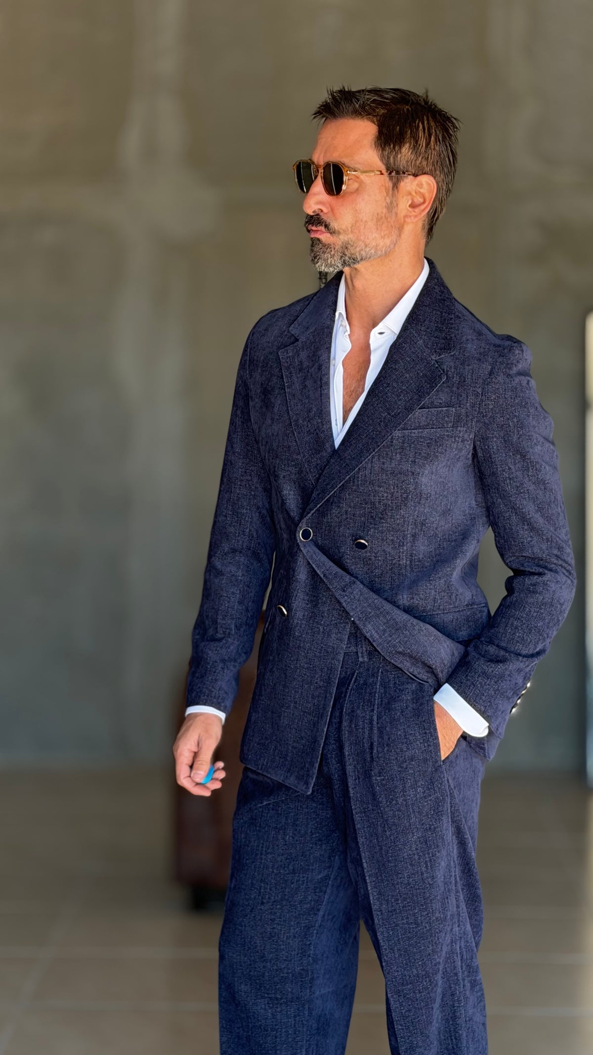 ABITO  BLU VELLUTO LISCIO DOPPIOPETTO PANTALONE FONDO REGULAR PETRO' 1060