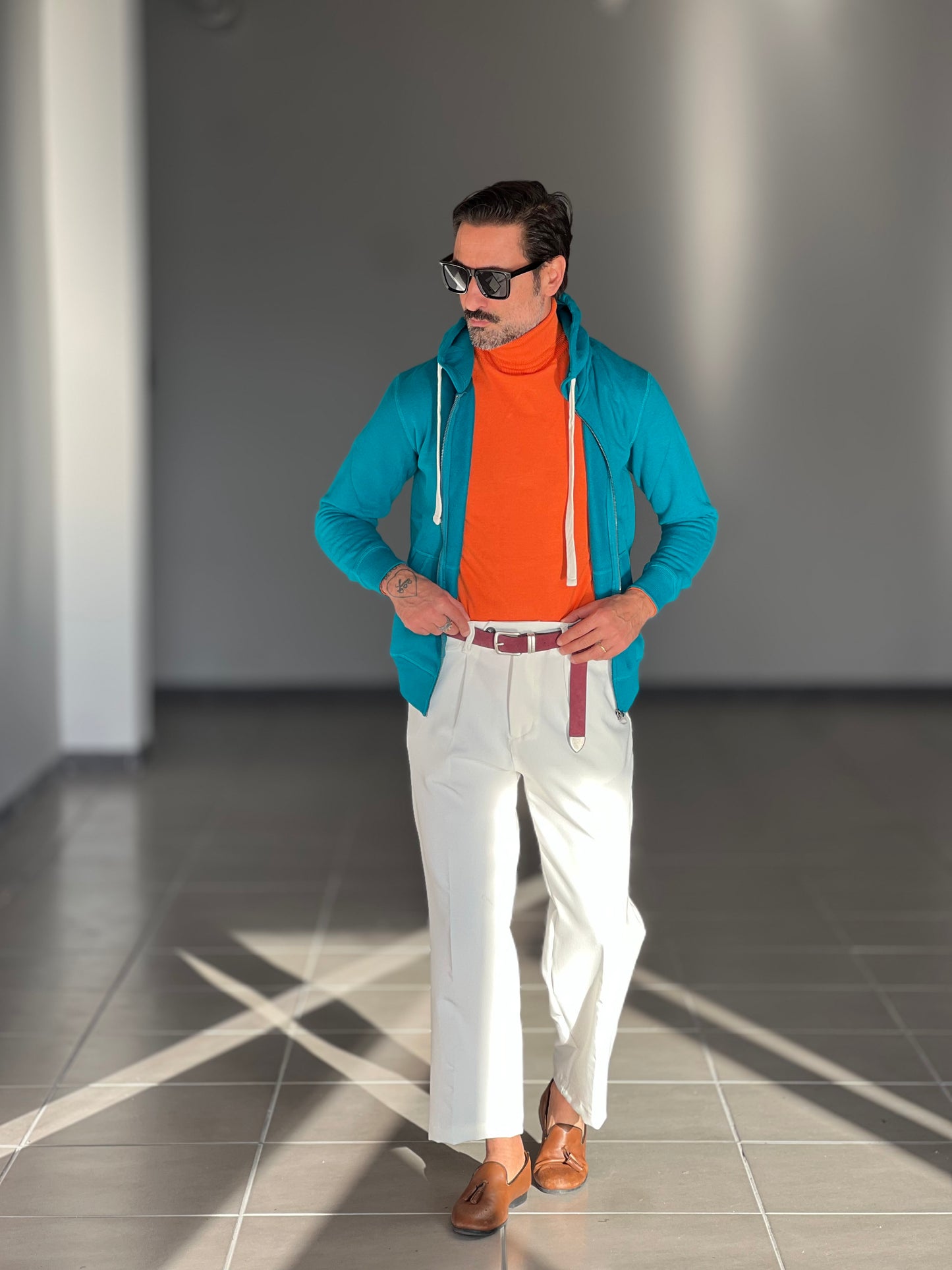 FELPA PETROLIO  DOPPIATA ZIP