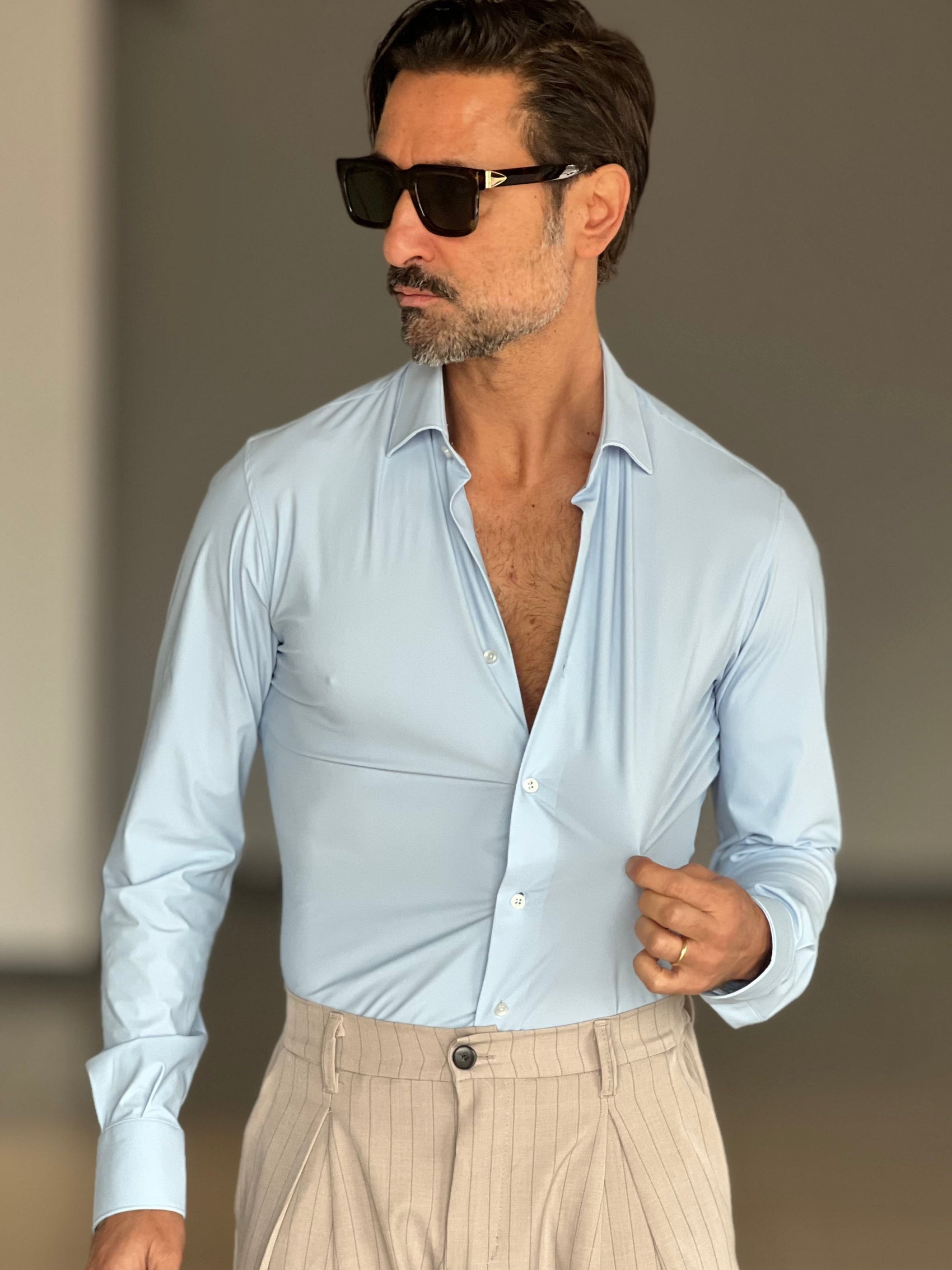 CAMICIA DEPOT CELESTE  EFFETTO MAGLINA  COTONE DOPPIO RITORTO