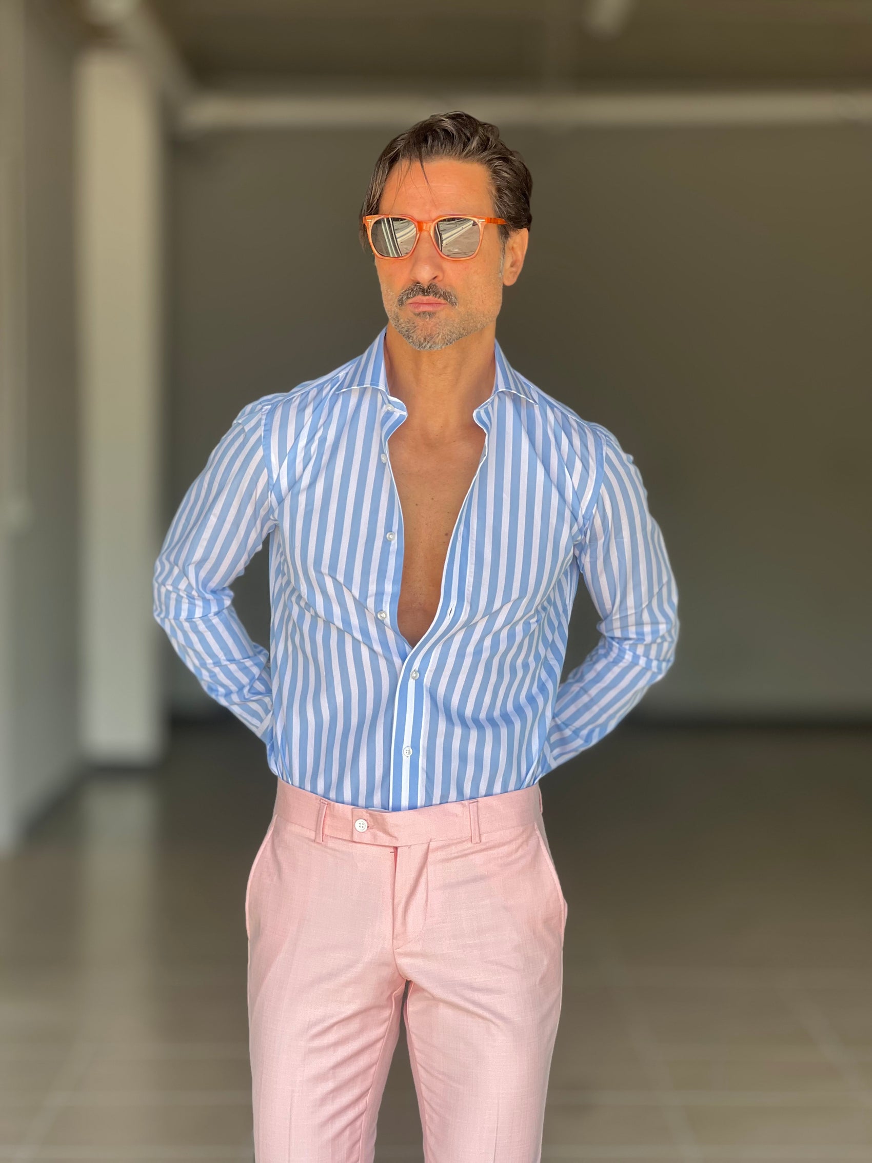 CAMICIA DEPOT BACCHETTA GRANDE CELESTE   COLLO PICCOLO POPELINE  DI COTONE DOPPIORITORTO