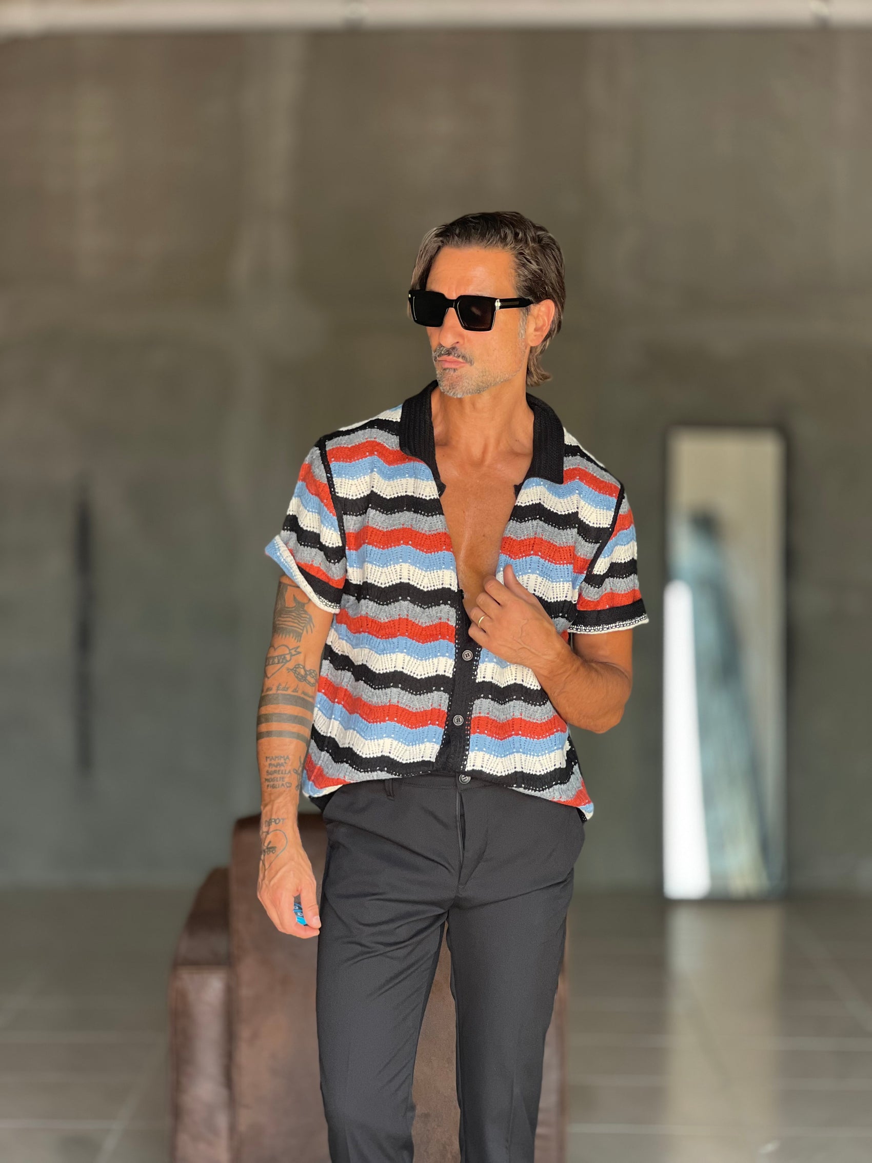 BLUE THREAD COTTON CREW NECK SWEATER