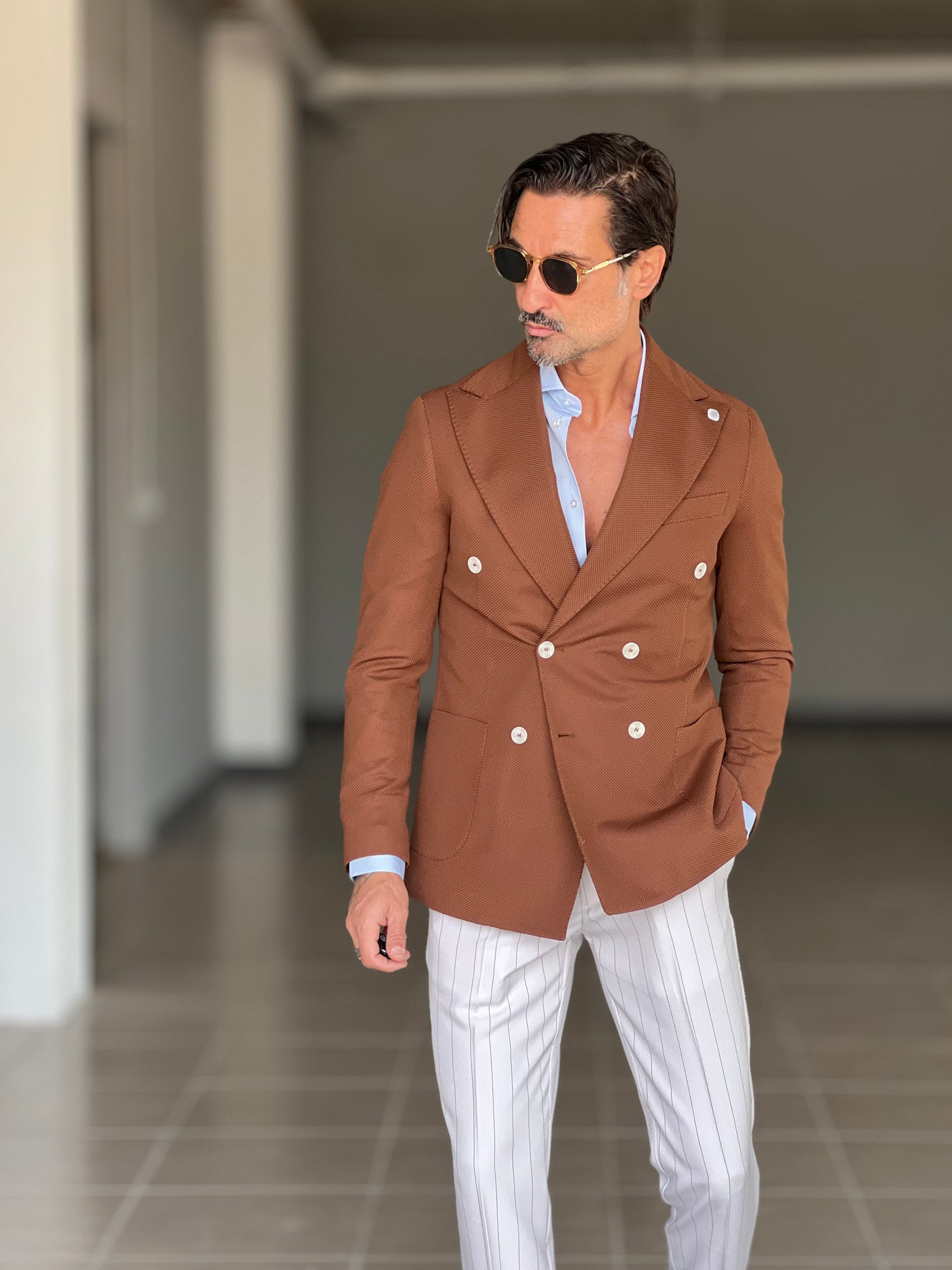 GIACCA MATTONE  DOPPIOPETTO  BOTTONE A CONTRASTO petro'. 0078