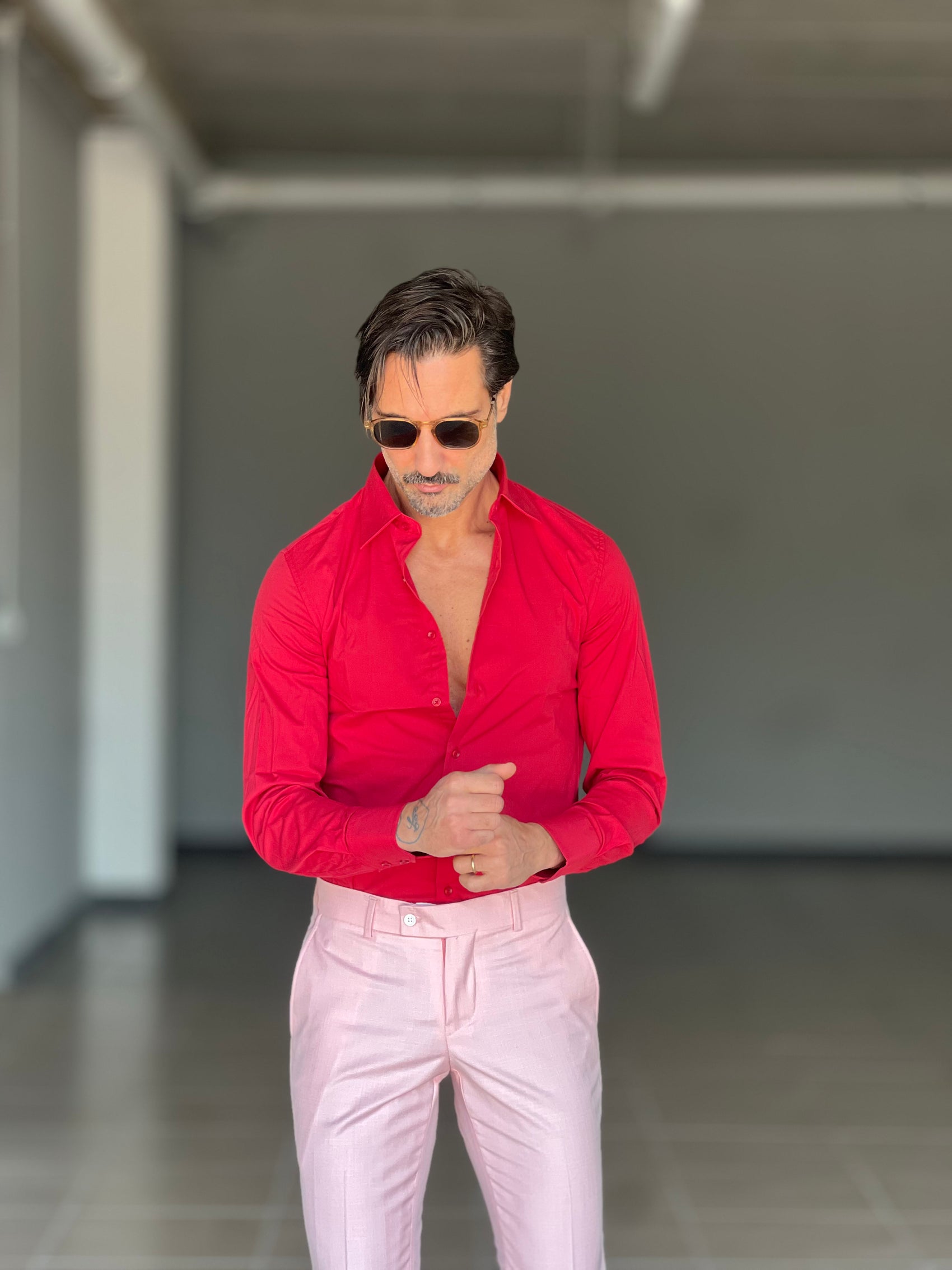 CAMICIA ROSSA  POPELINE DI COTONE STRECH. 0045