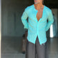 CAMICIA COREANA VERDE ACQUA GOFFRATA COTONE  EFFETTO LINO 278