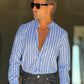 CAMICIA COREANA RIGA MULTICOLOR  BLU  MISTO LINO
