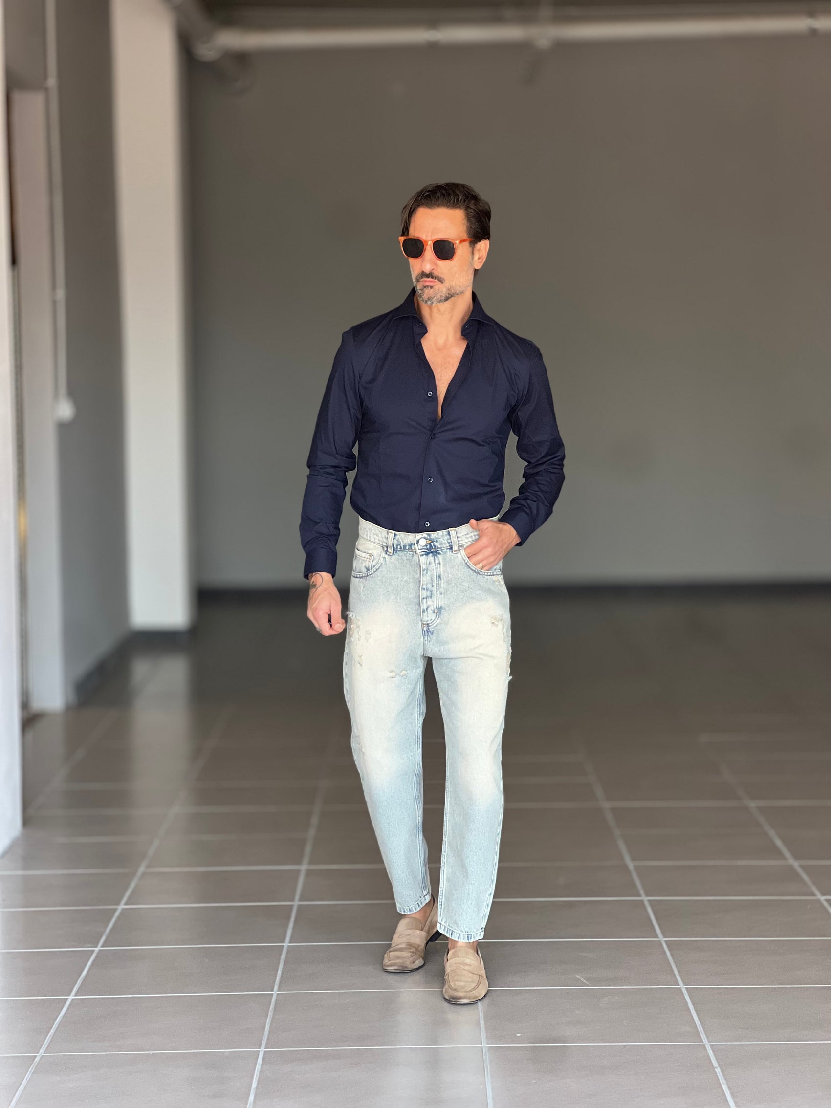 NEW.CAMICIA BLU    POPELINE DI COTONE STRECH