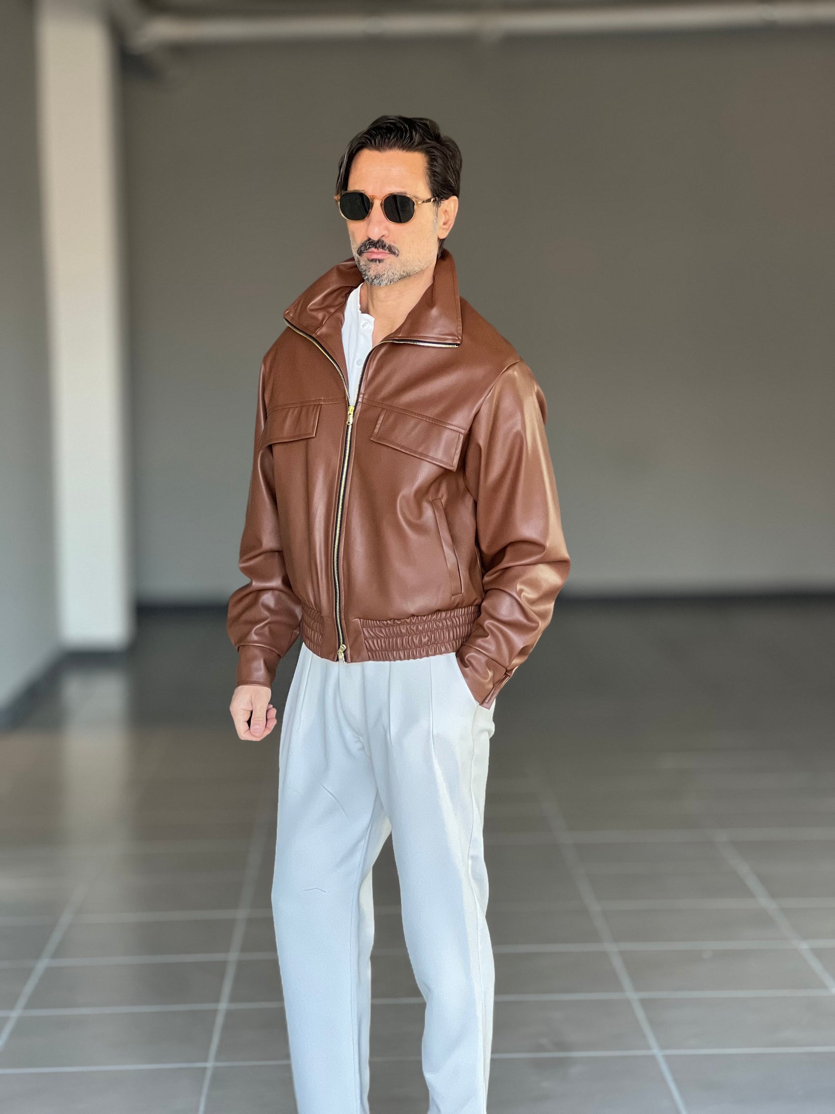 GIUBBINO CUOIO  ECOPELLE CROP OVERSIZE