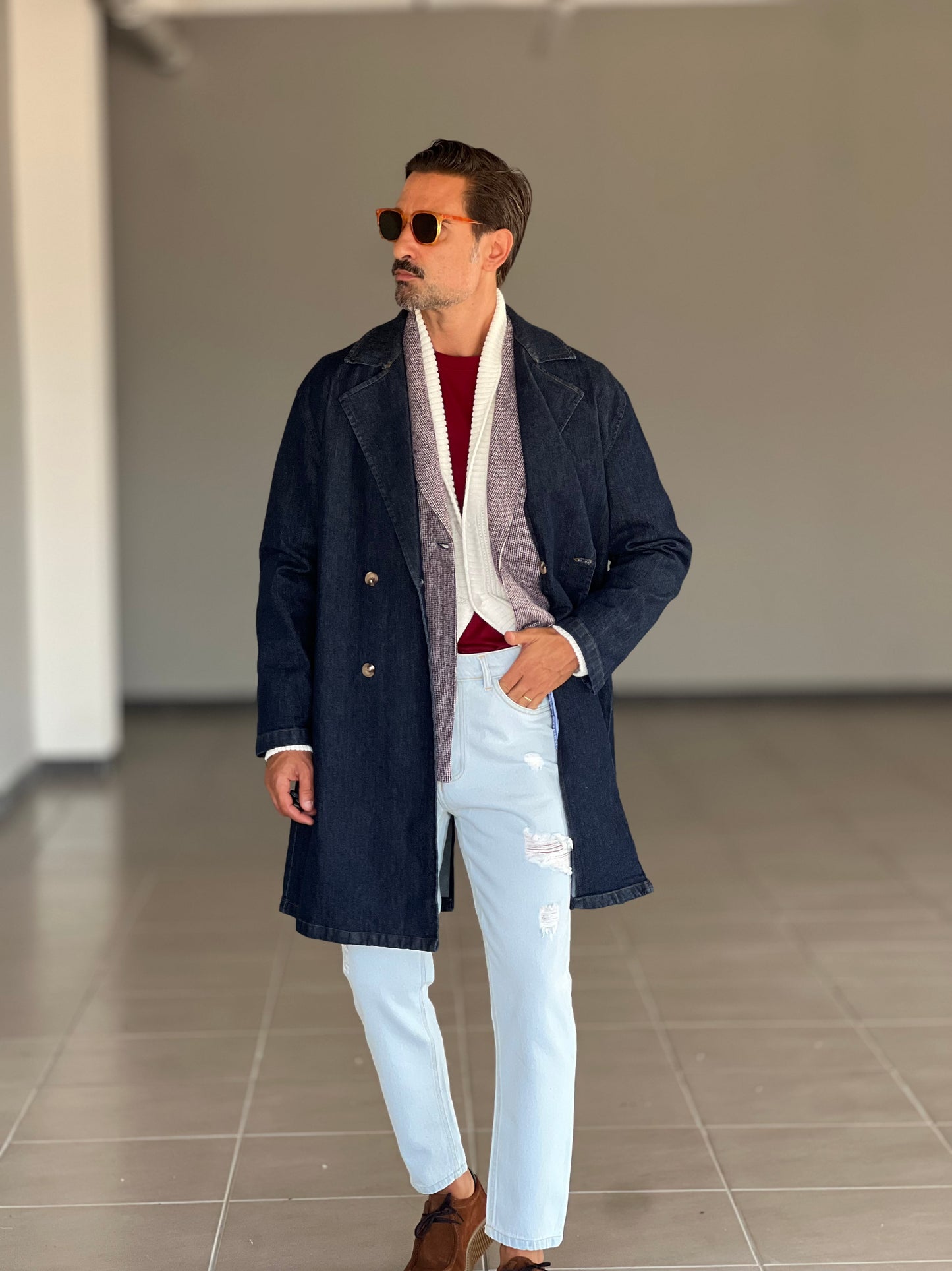 TRENCH DENIM OVER FIT SCURO