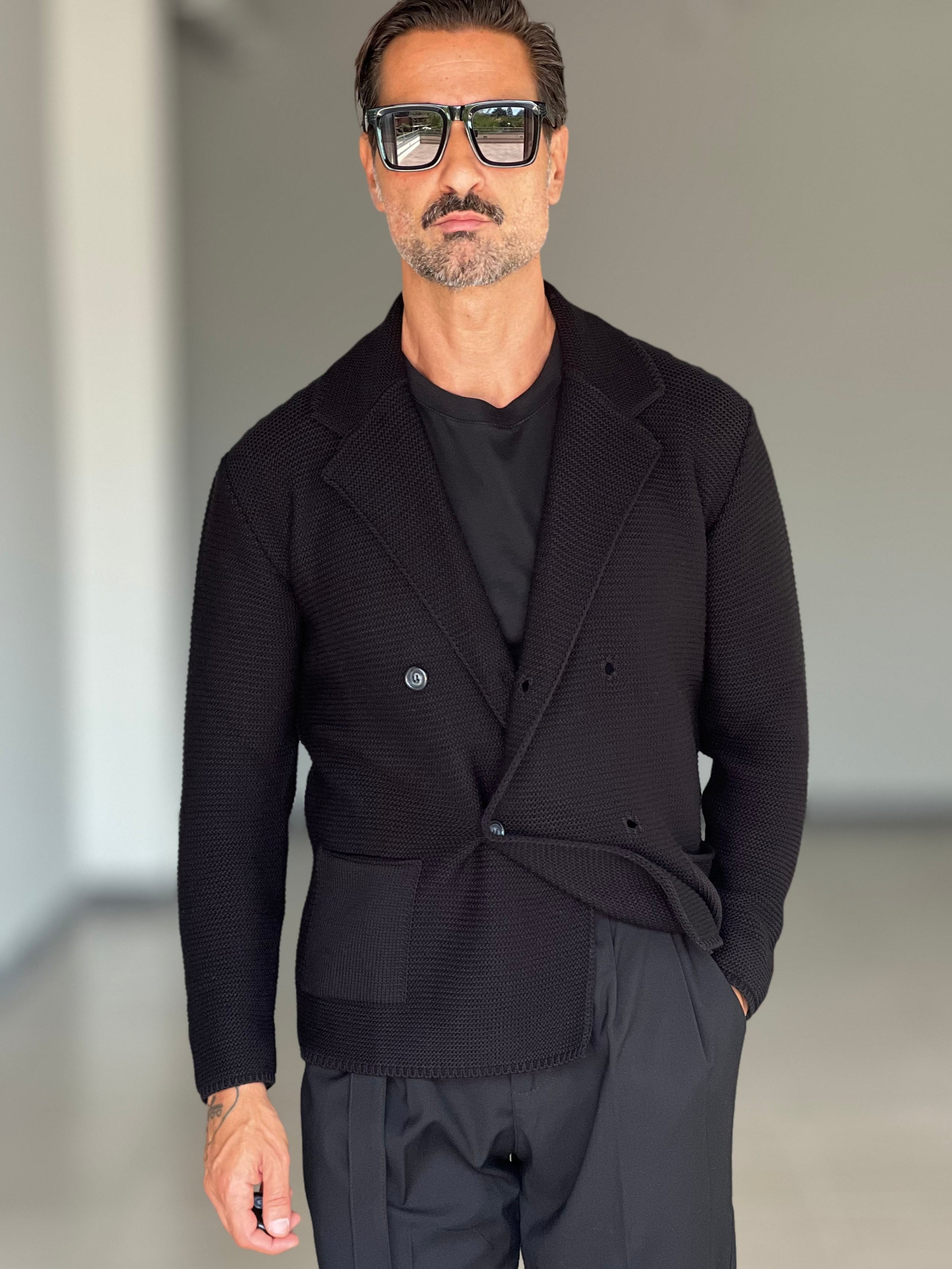 CARDIGAN NERO  GIACCA DOPPIOPETTO  NIDO D'APE