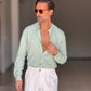 CAMICIA KOON VERDE ACQUA LINO E COTONE LAVORAZIONE TRAMATA 0046