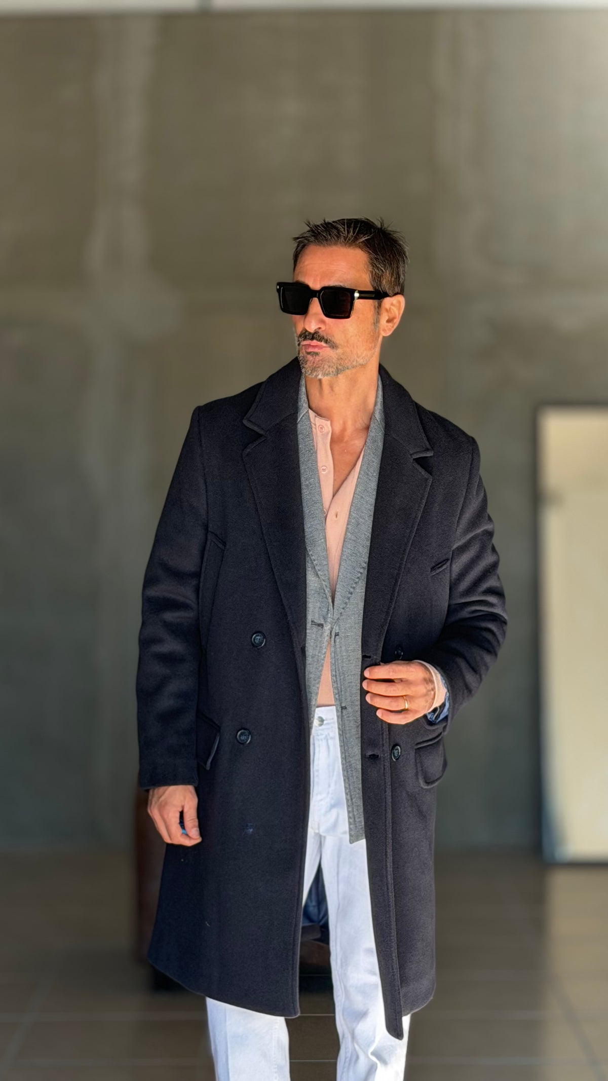 CAPPOTTO BLU DOPPIOPETTO OVER FIT EFFETTO PANNO VISCOSA E MISTI TELAMIRA