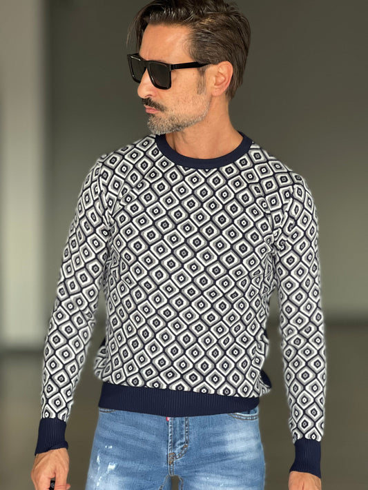 BLUE THREAD COTTON CREW NECK SWEATER