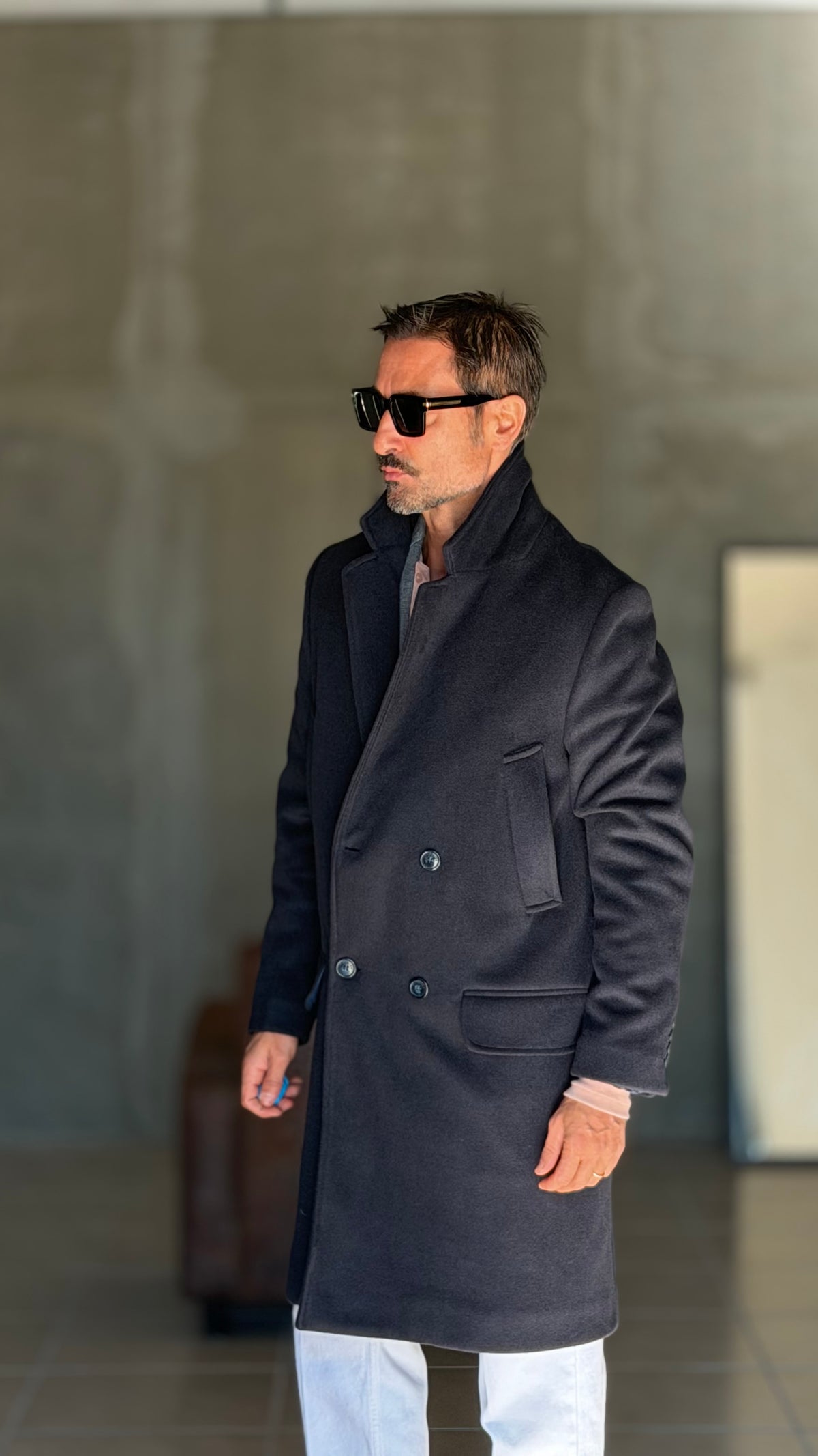 CAPPOTTO BLU DOPPIOPETTO OVER FIT EFFETTO PANNO VISCOSA E MISTI TELAMIRA