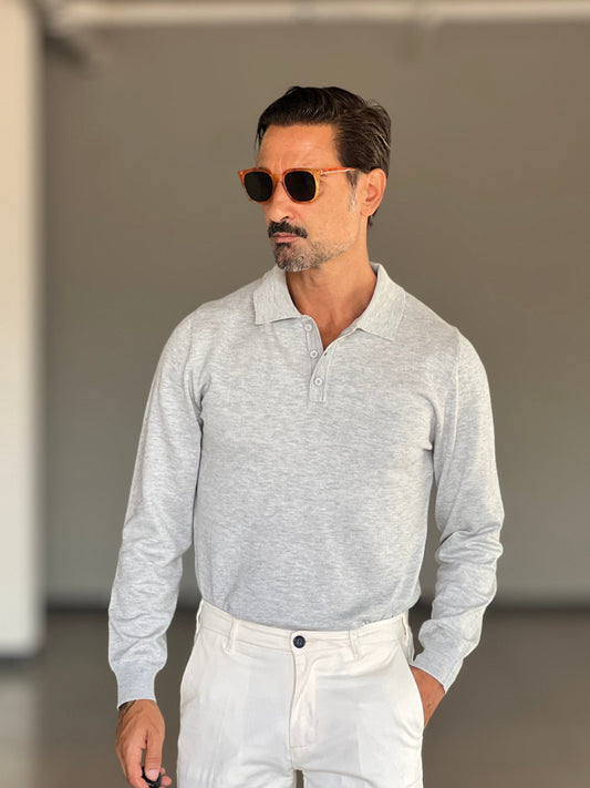POLO  GRIGIO CHIARO RASATA VISCOSA E MISTI