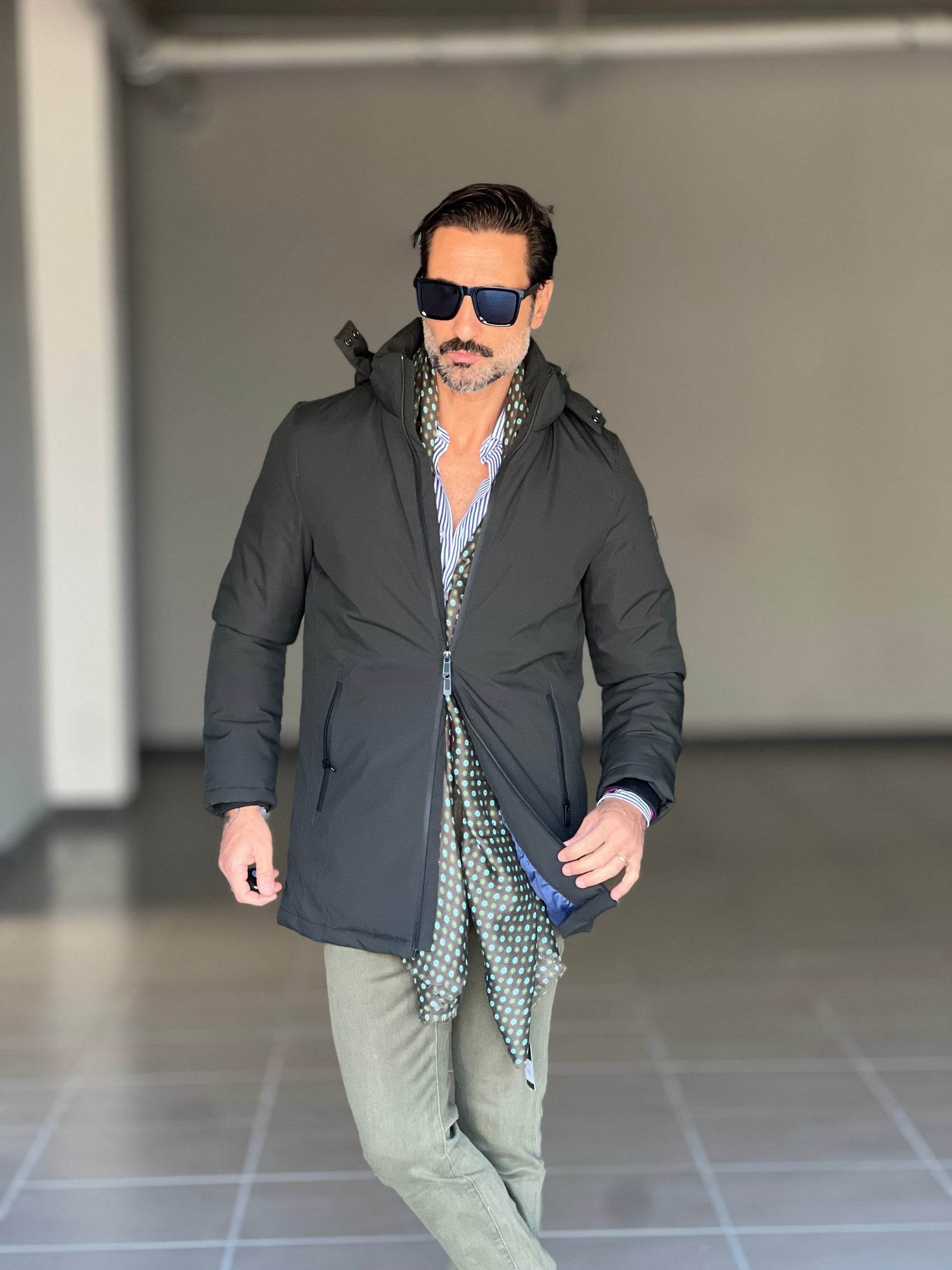 *PARKA HAPPER  VERDE TESSUTO TECNICO ZIP TERMOSALDATE