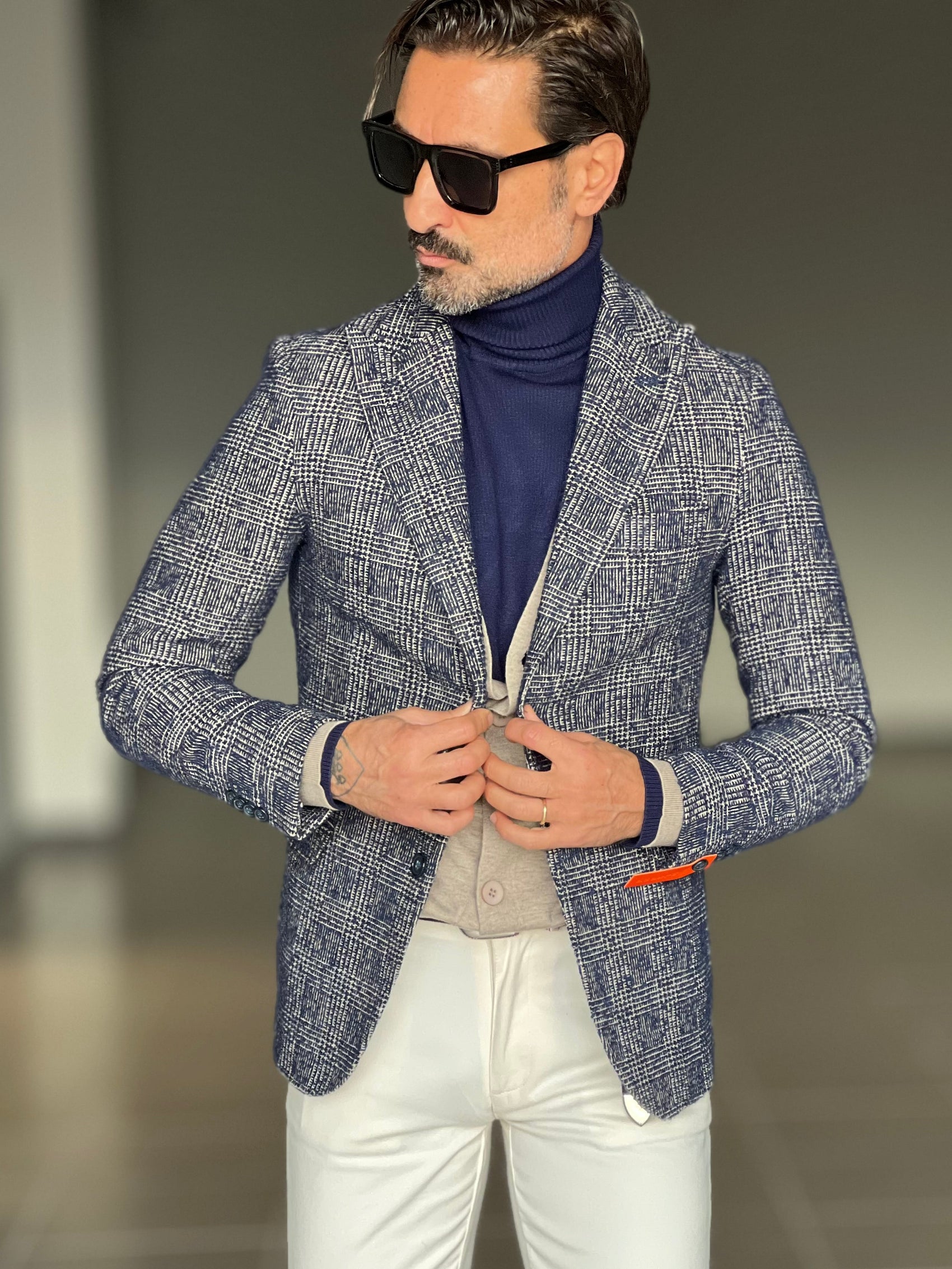 GIACCA TARTAN GRANDE  BLU E GRIGIO slim