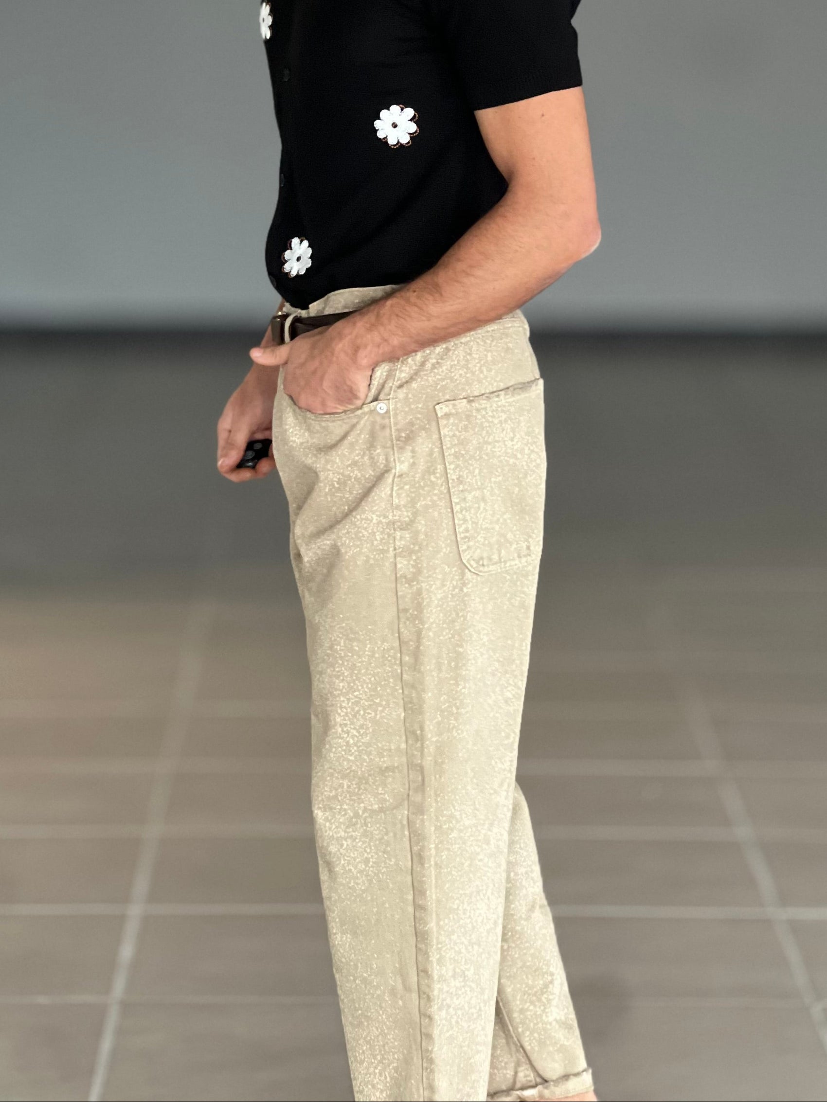 JEANS  BEIGE LAVAGGIO SPORCATO