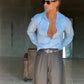CAMICIA CELESTE COTONE EFFETTO LINO 279