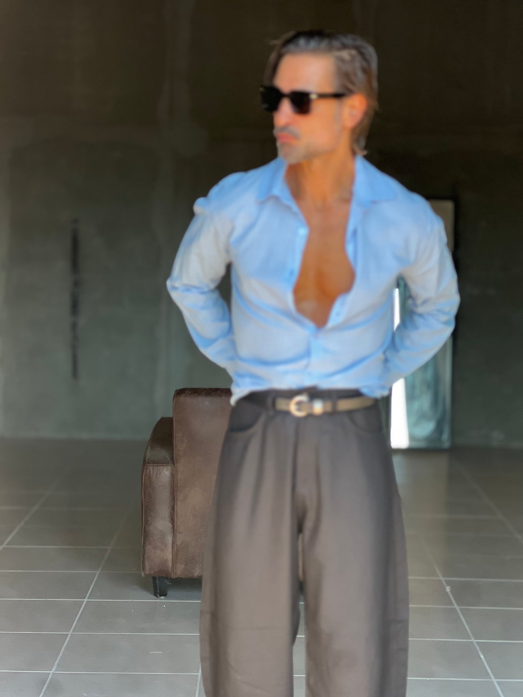 CAMICIA CELESTE COTONE EFFETTO LINO 279