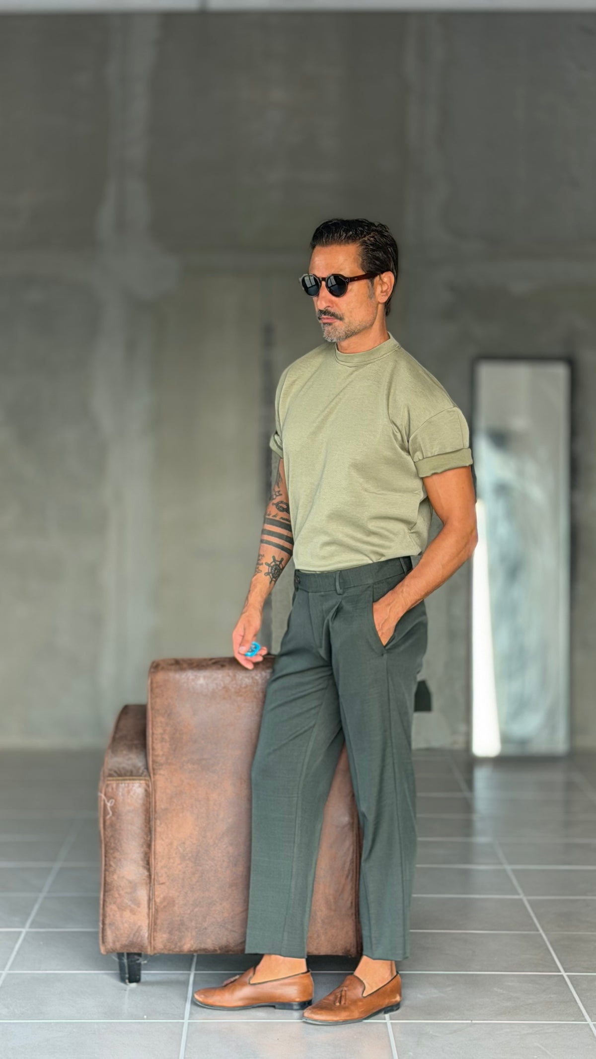 PANTALONE  VERDONE  DOPPIAPINCES VISCOSA E MISTI