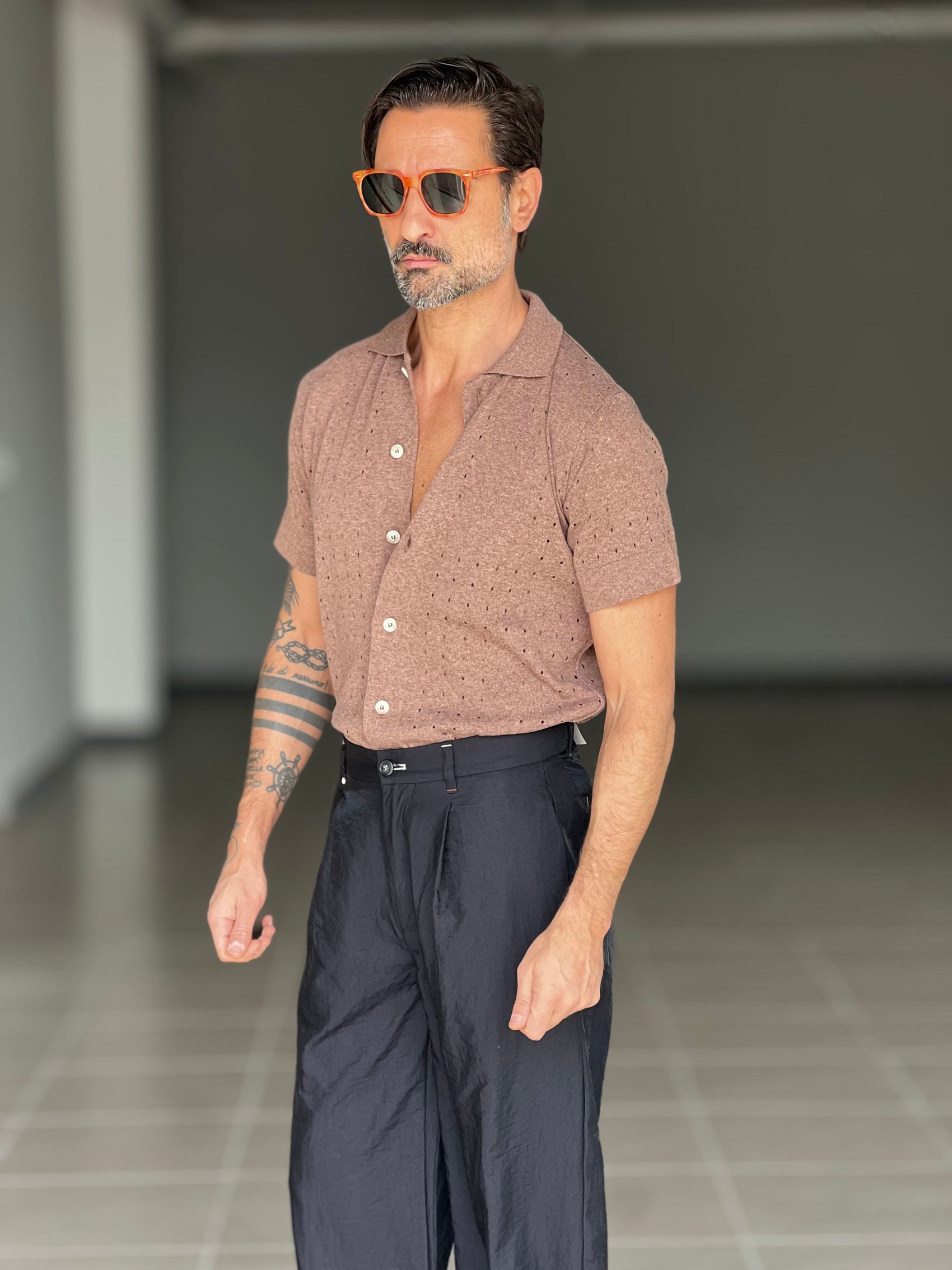 POLO CAMICIA TABACCO  TRAMATURA FORATA BL11. 0049