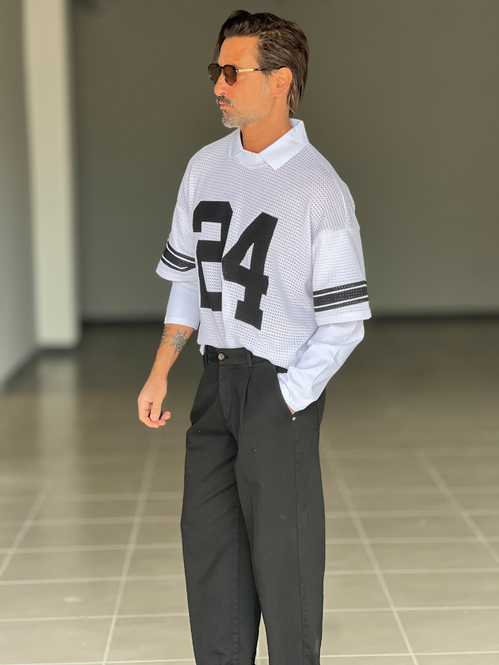 MAGLIA  BIANCA  CROP DOPPIATA MOD FOOTBALL OVER SIZE