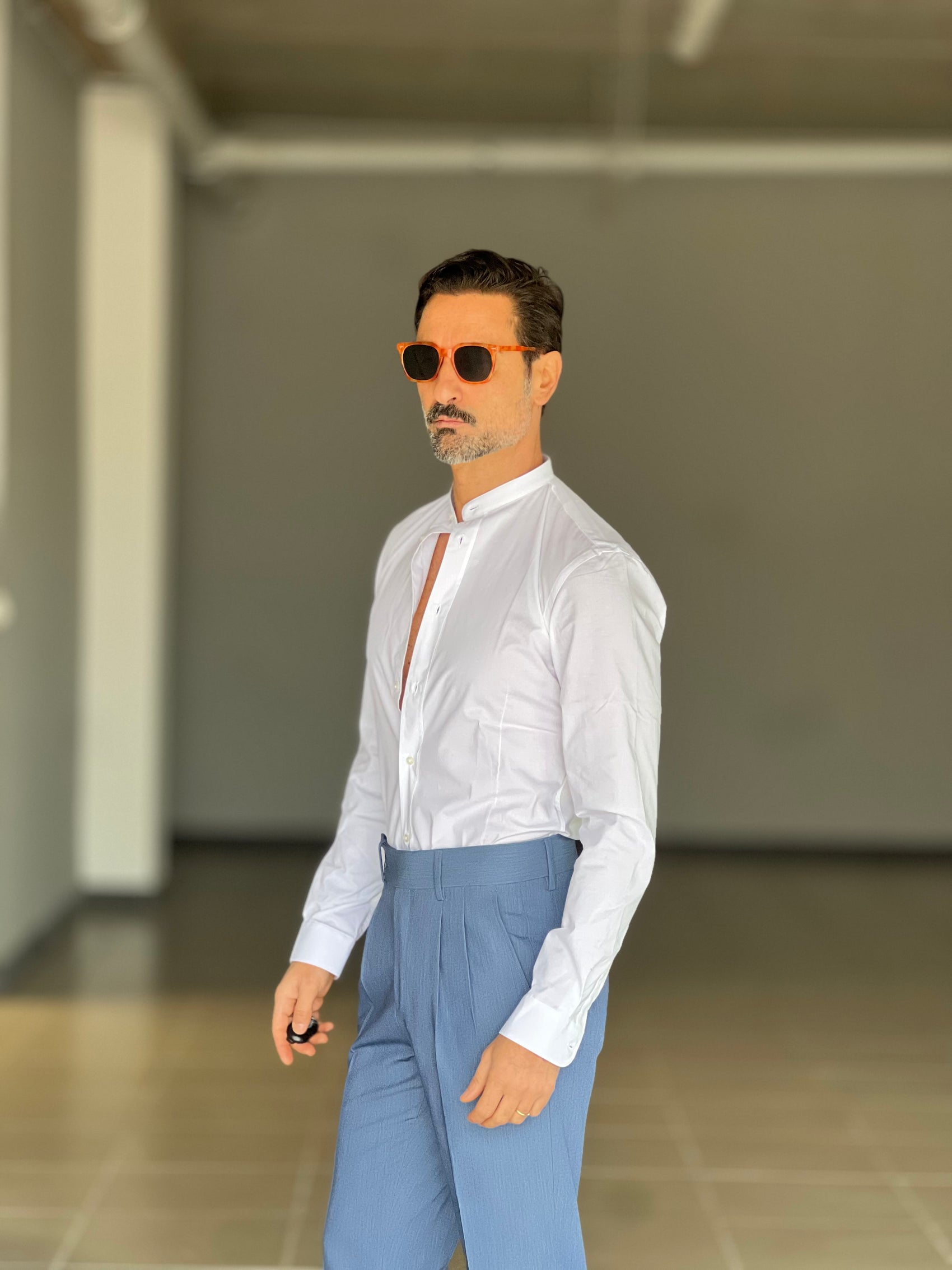 CAMICIA BIANCA COREANA   POPELINE DI COTONE STRECH