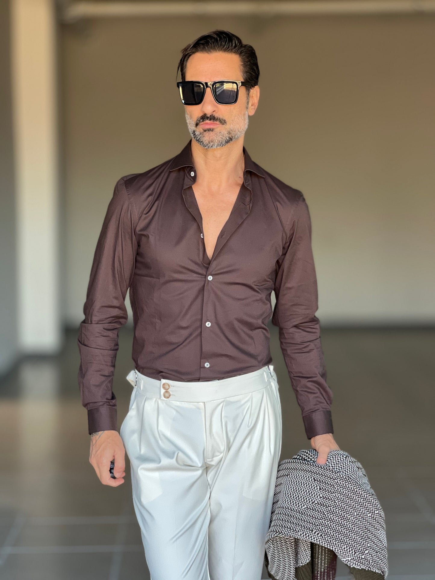 CAMICIA MORO  POPELINE DI COTONE STRECH