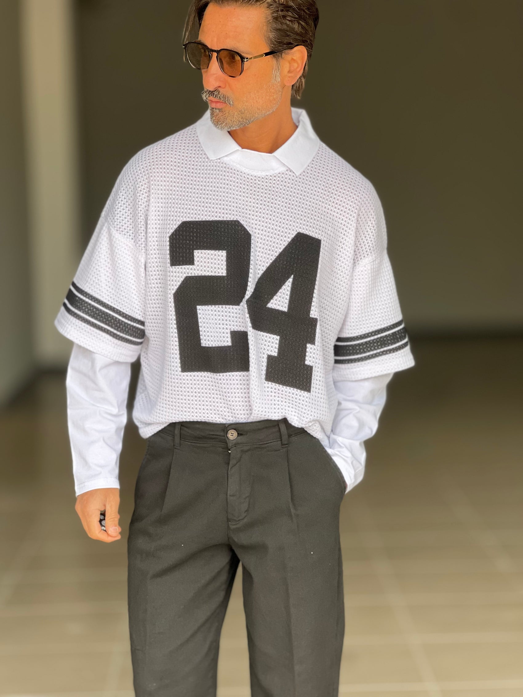 MAGLIA  BIANCA  CROP DOPPIATA MOD FOOTBALL OVER SIZE