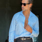 CAMICIA CELESTE COTONE EFFETTO LINO 279