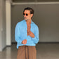 CAMICIA  AZZURRA LINO E MISTI COLLO ITALIANO
