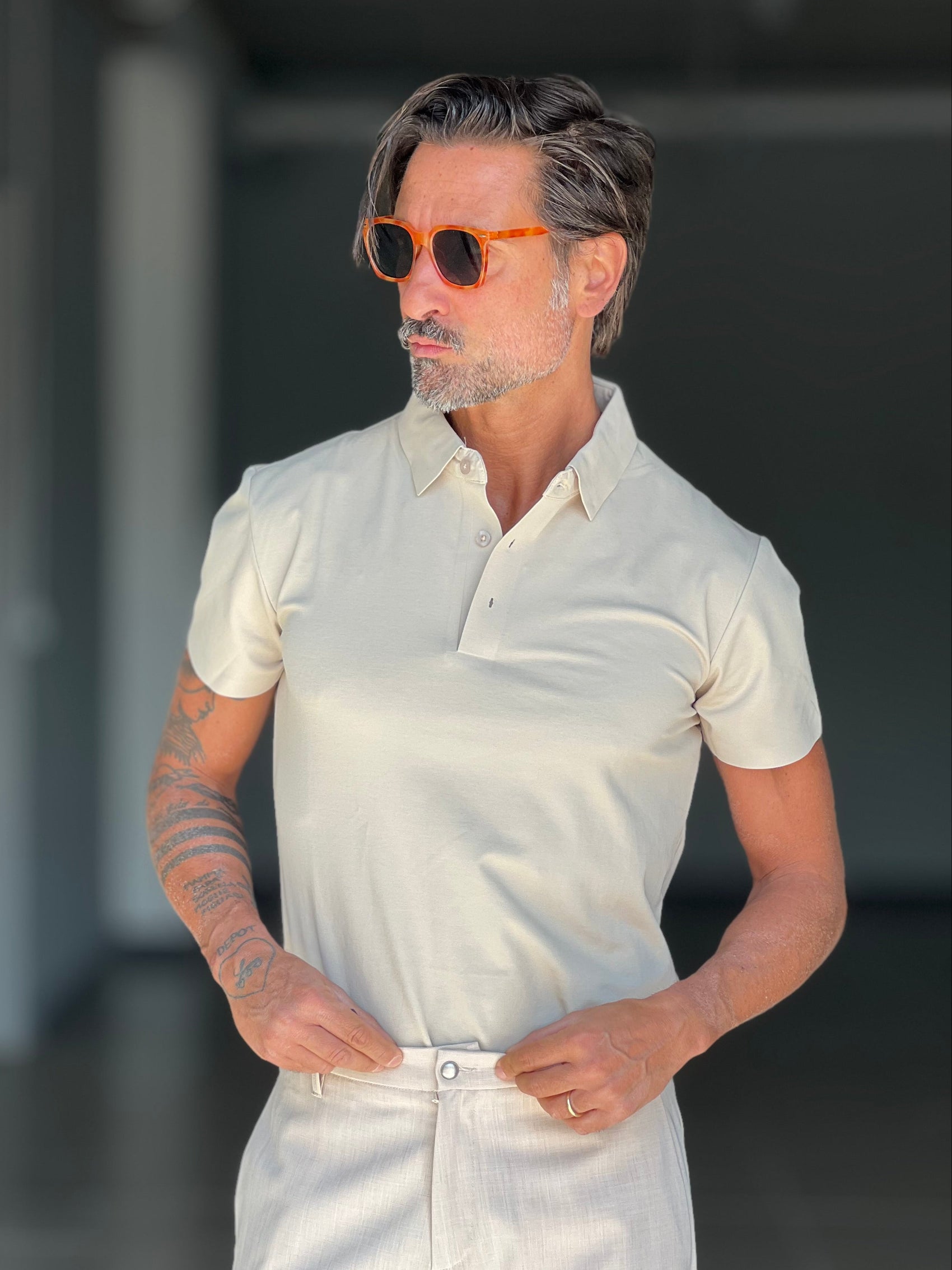 POLO BEIGE   TESSUTO MODAL RASATO TELAMIRA