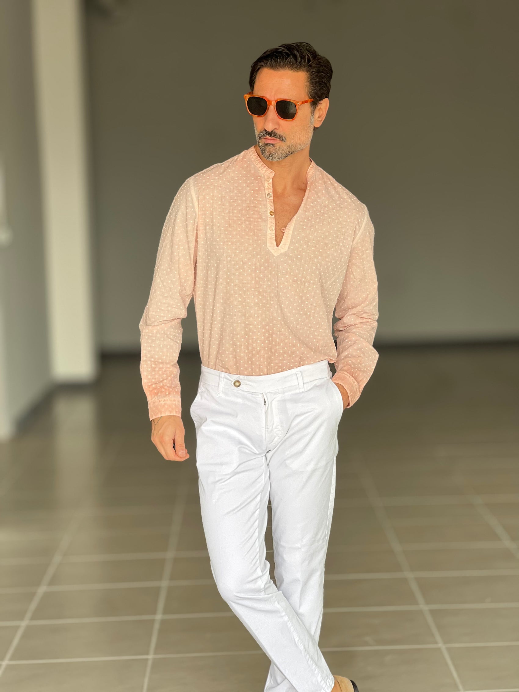 WHITE VISCOSE TROUSERS WITH REGULAR BOTTOM