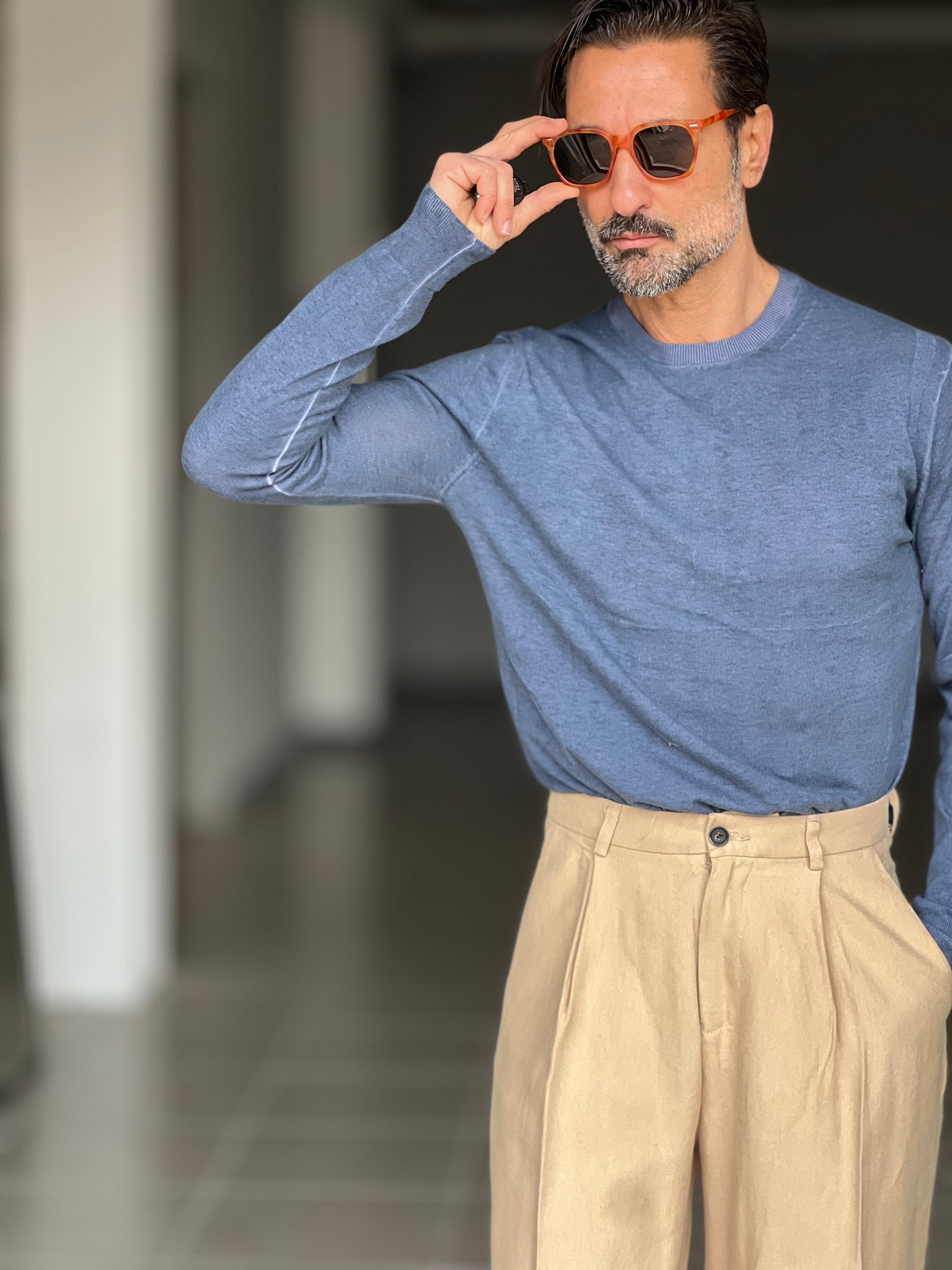 MAGLIA BLU COTONE TINTO  FREDDO