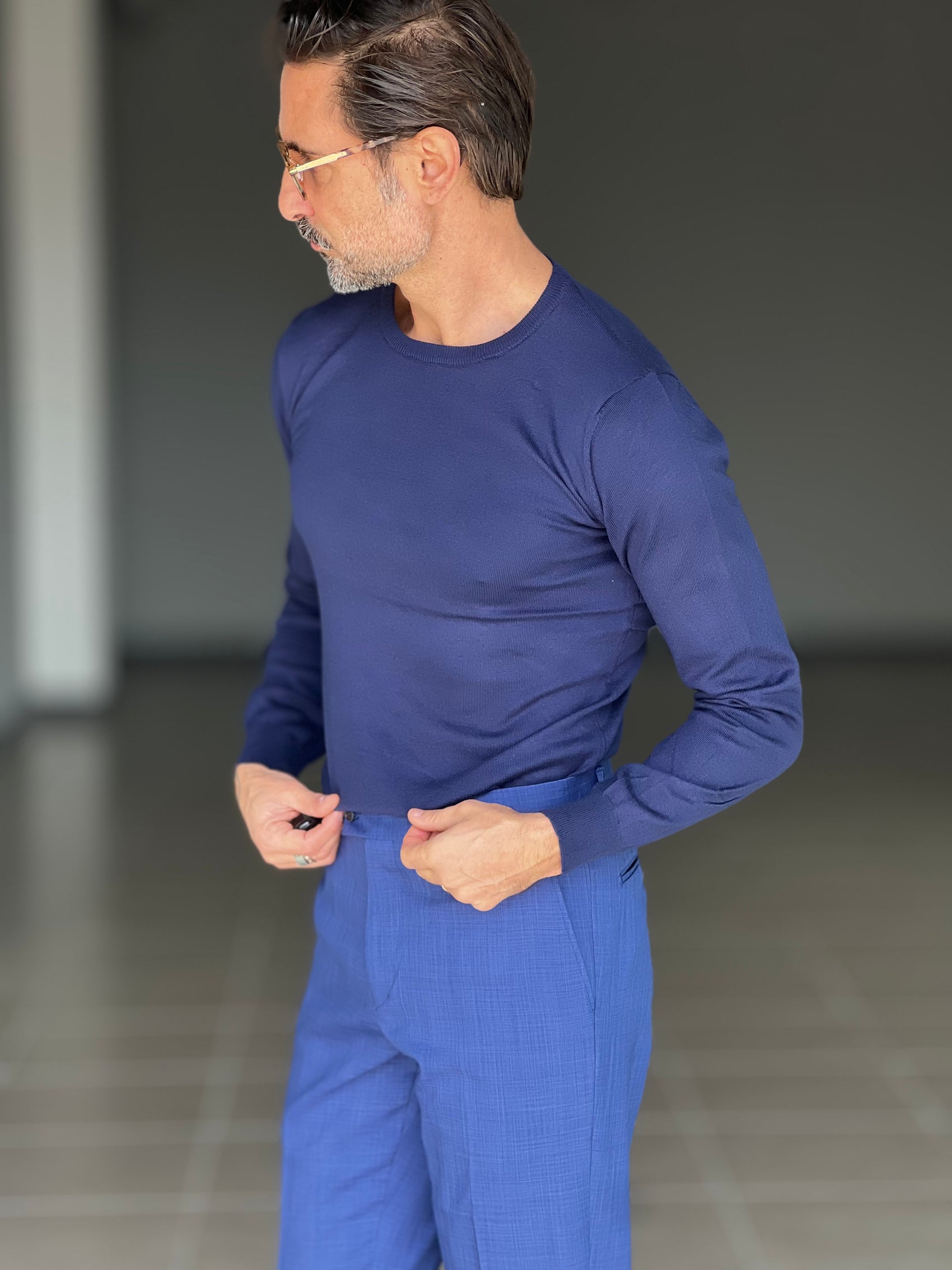 MAGLIA  GIRO BLU  FILO COTONE RASATO