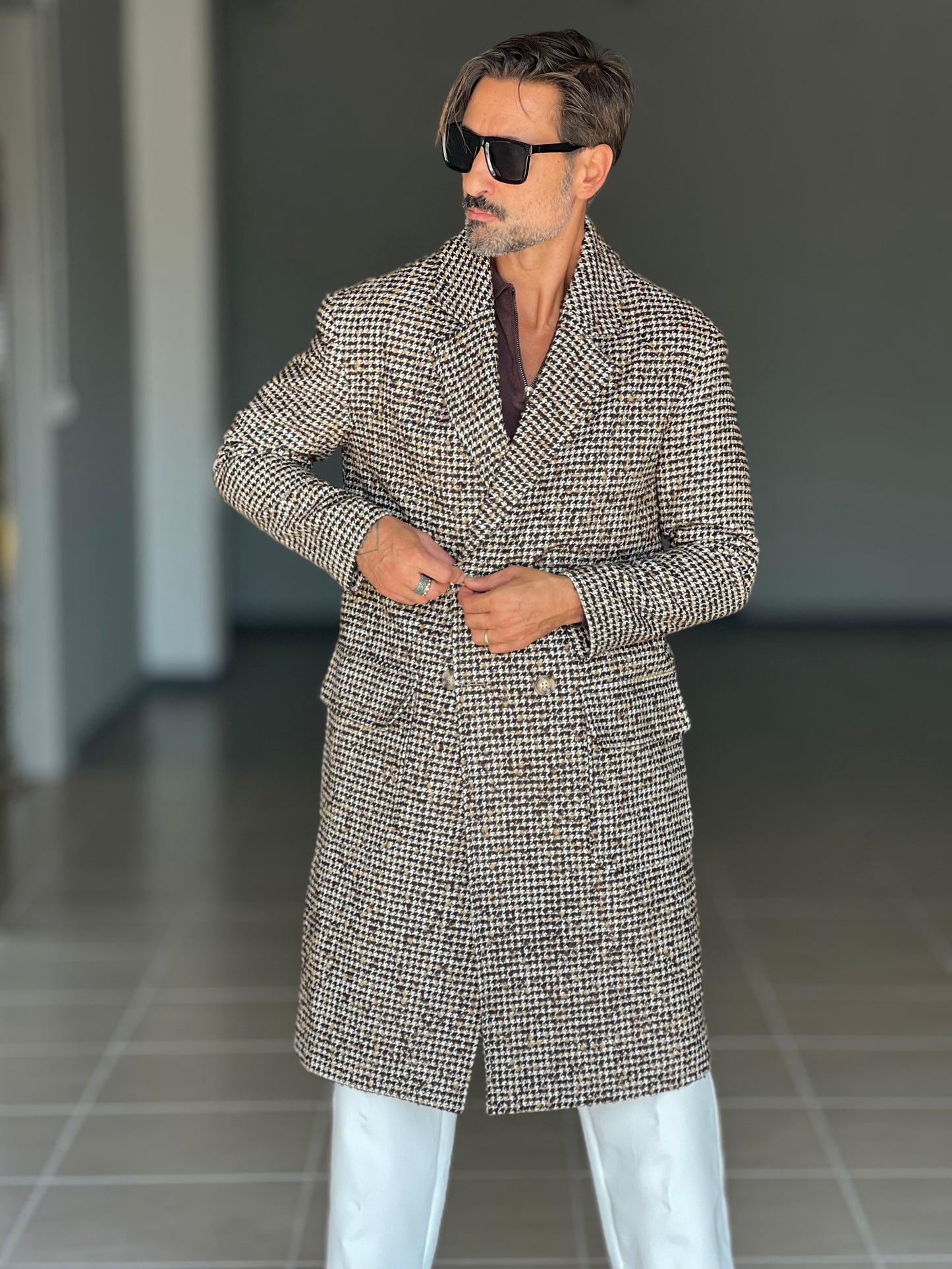 CAPPOTTO PIE DE POULE  MORO E CAMEL BL11 OVERSIZE LANA E MISTI