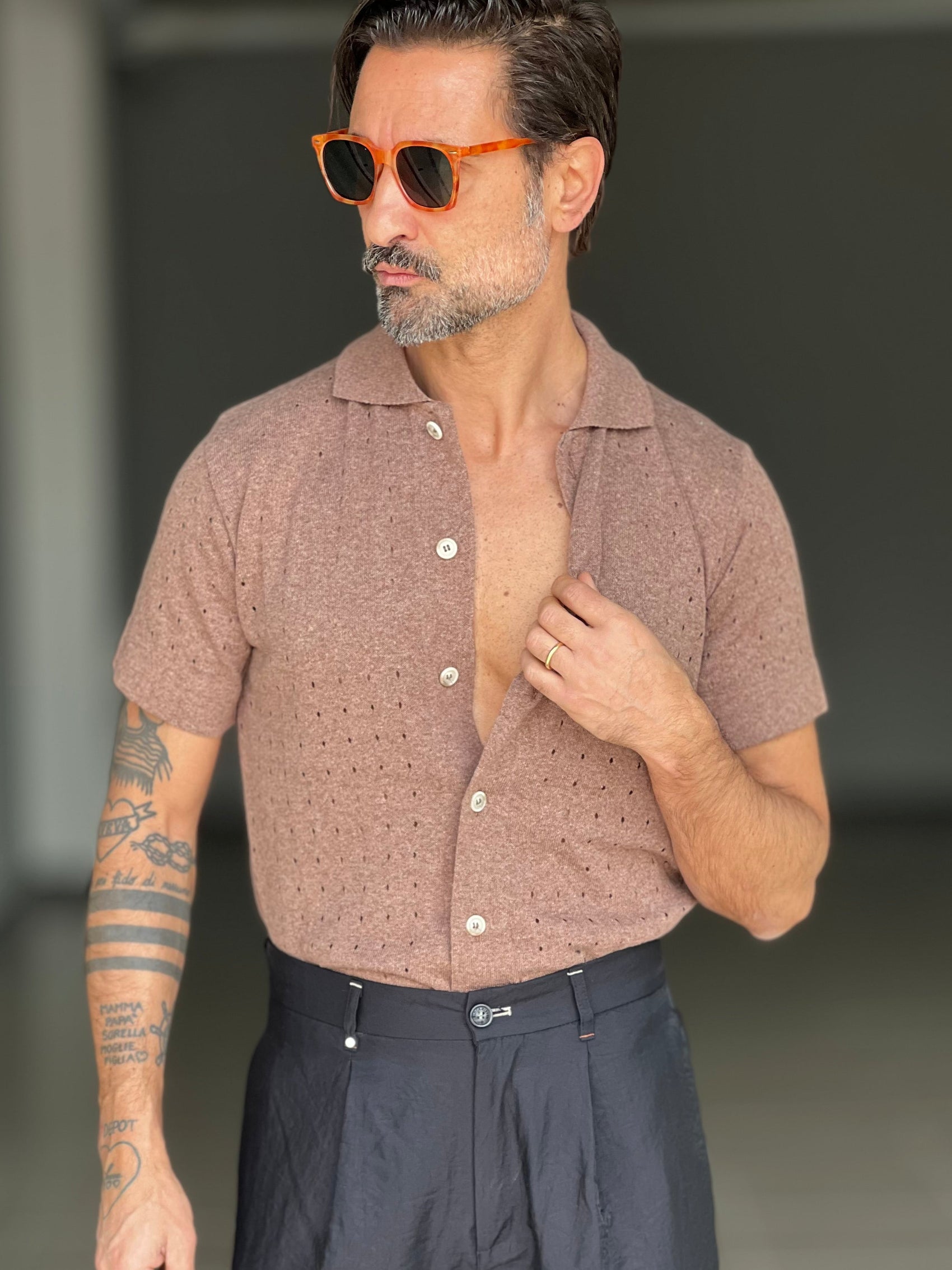 POLO CAMICIA TABACCO  TRAMATURA FORATA BL11