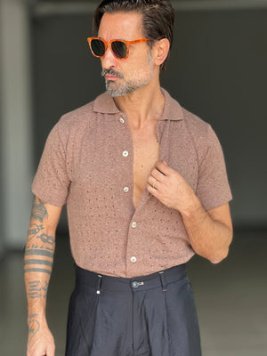 POLO CAMICIA TABACCO  TRAMATURA FORATA BL11