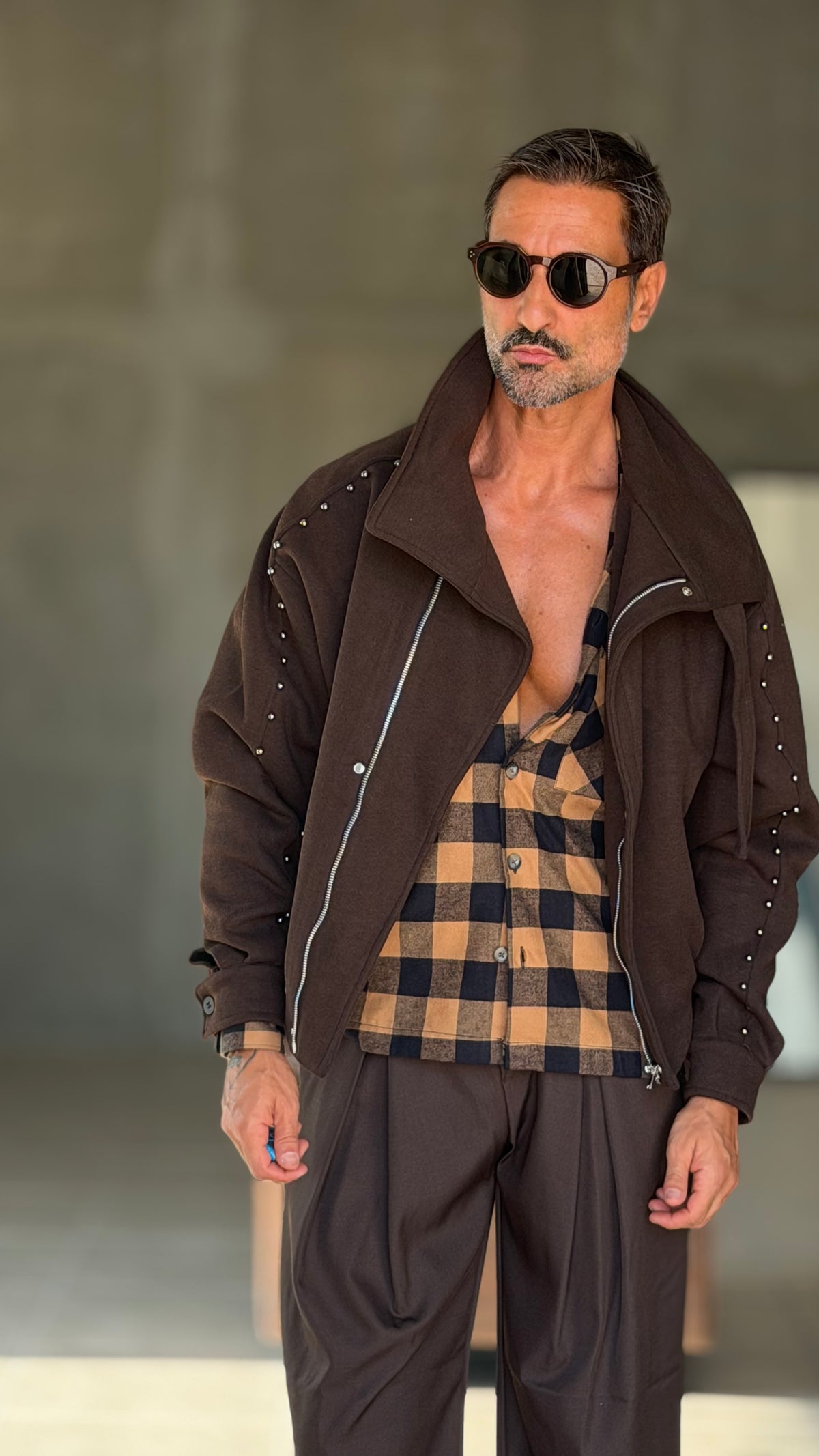 CAMICIA  FLANELLA QUADRO NERO E CARAMELLO 346
