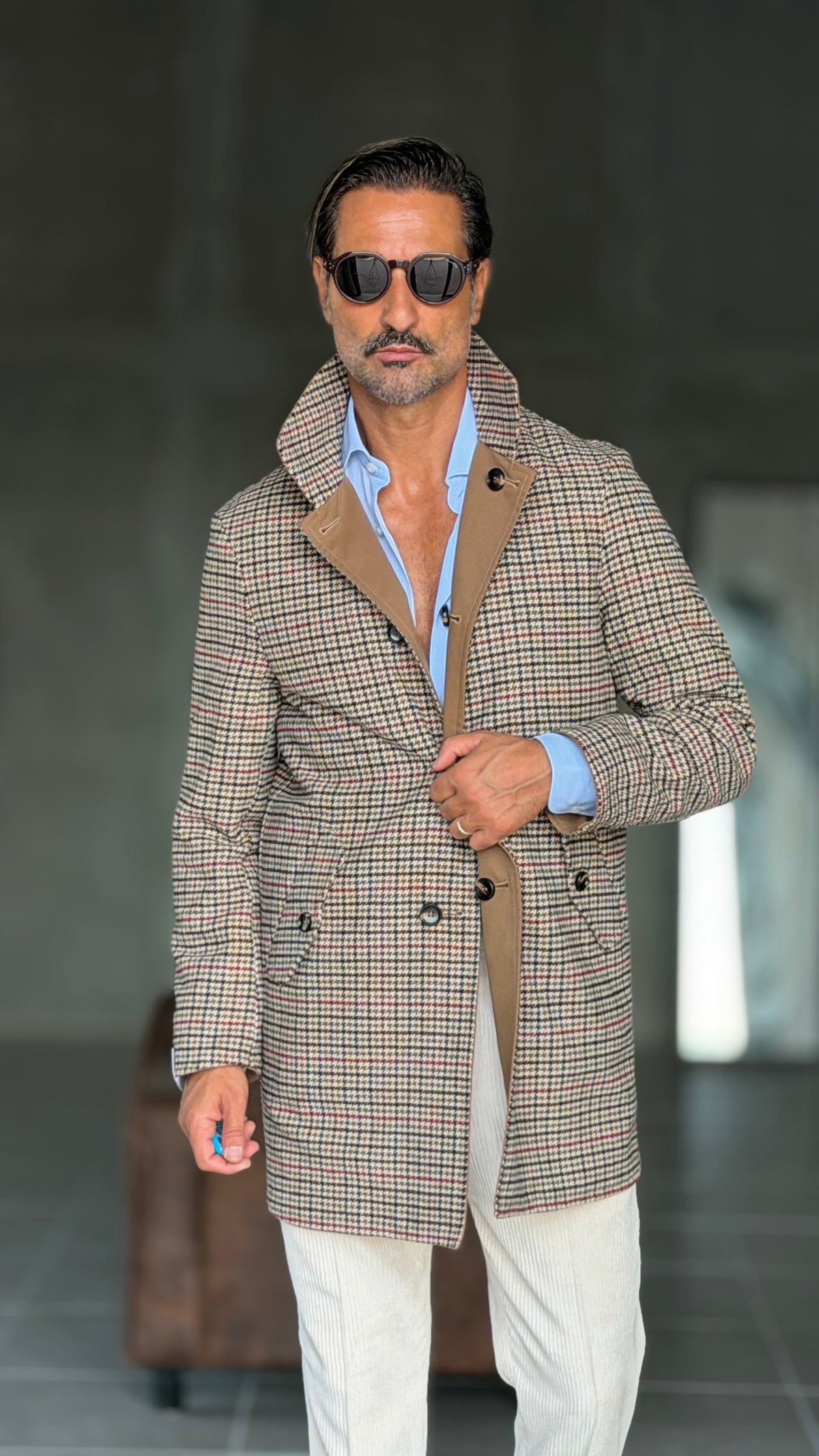 TRENCH  CAMMELLO DOUBLEFACE PIE DE POULE ALTATENSIONE