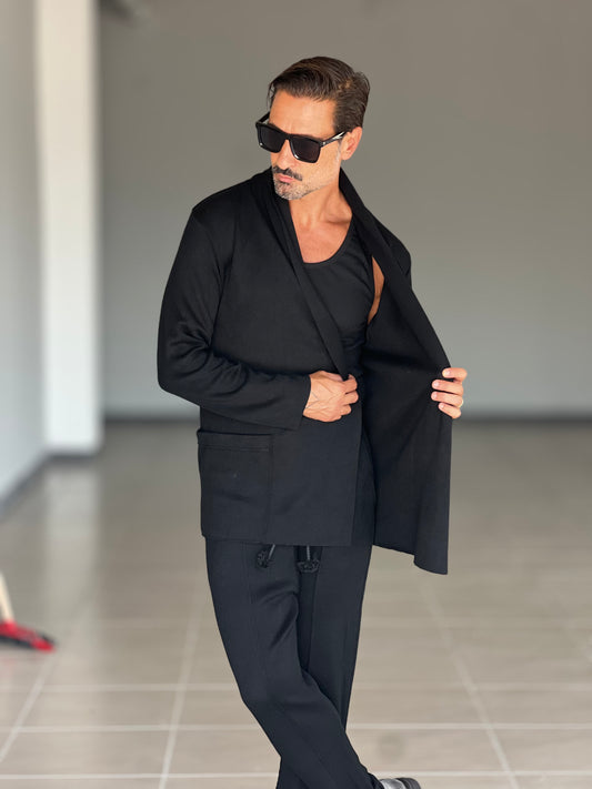 CARDIGAN NERO MAXI SCIALLATO XAGON