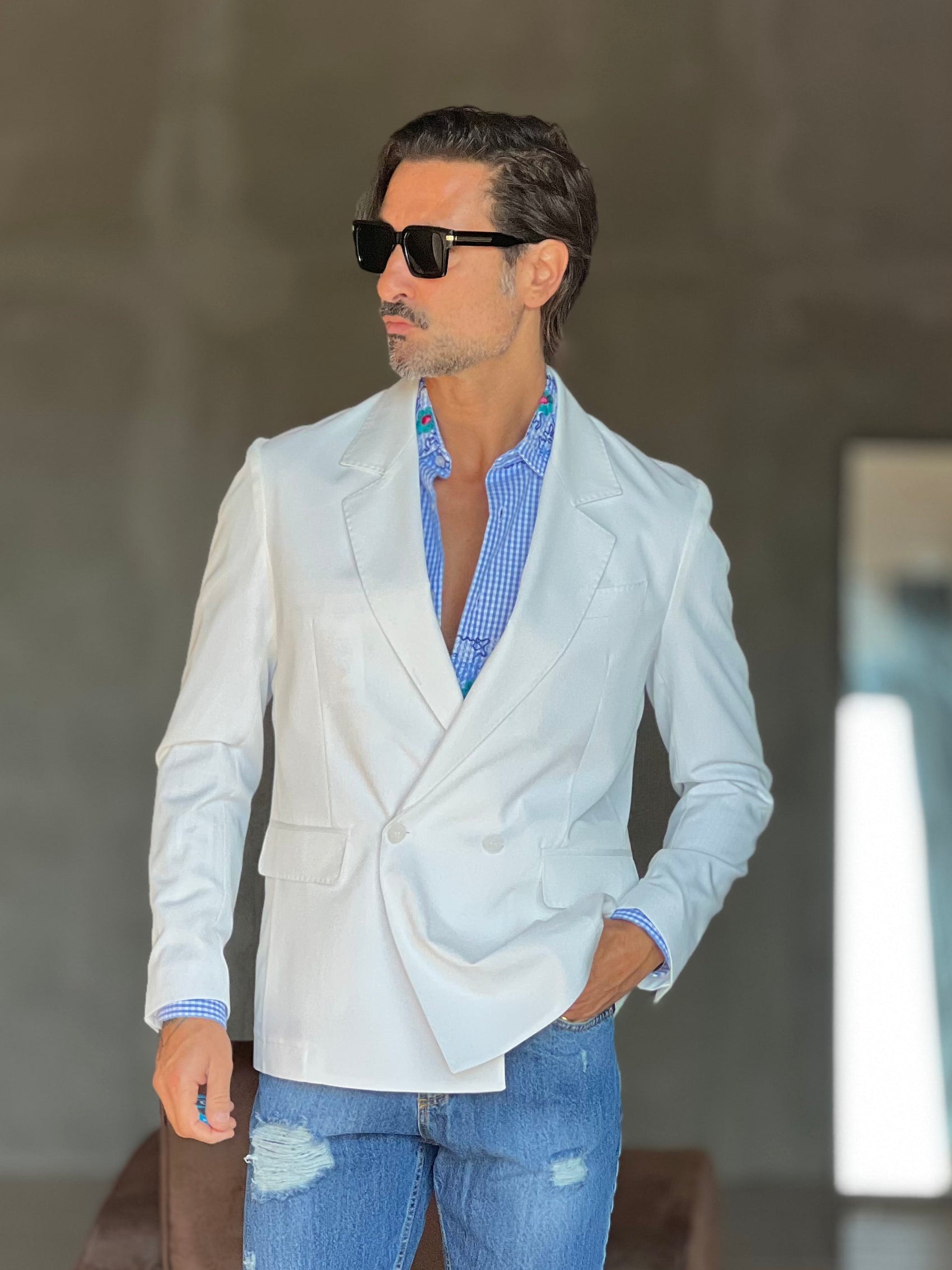 GIACCA  BIANCA  DOPPIOPETTO OVER FIT 0483 (ABBINABILE AL PANTALONE BIANCO 0483)