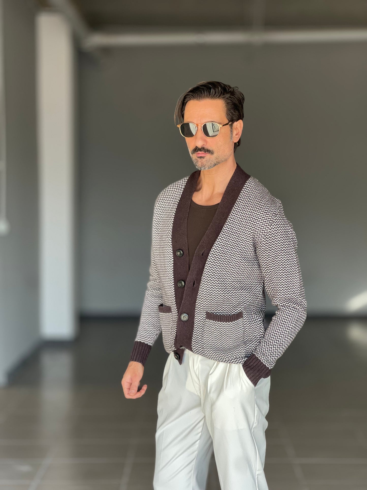 CARDIGAN  MORO  MISTO LANA EFFETTO  BOTTONATO