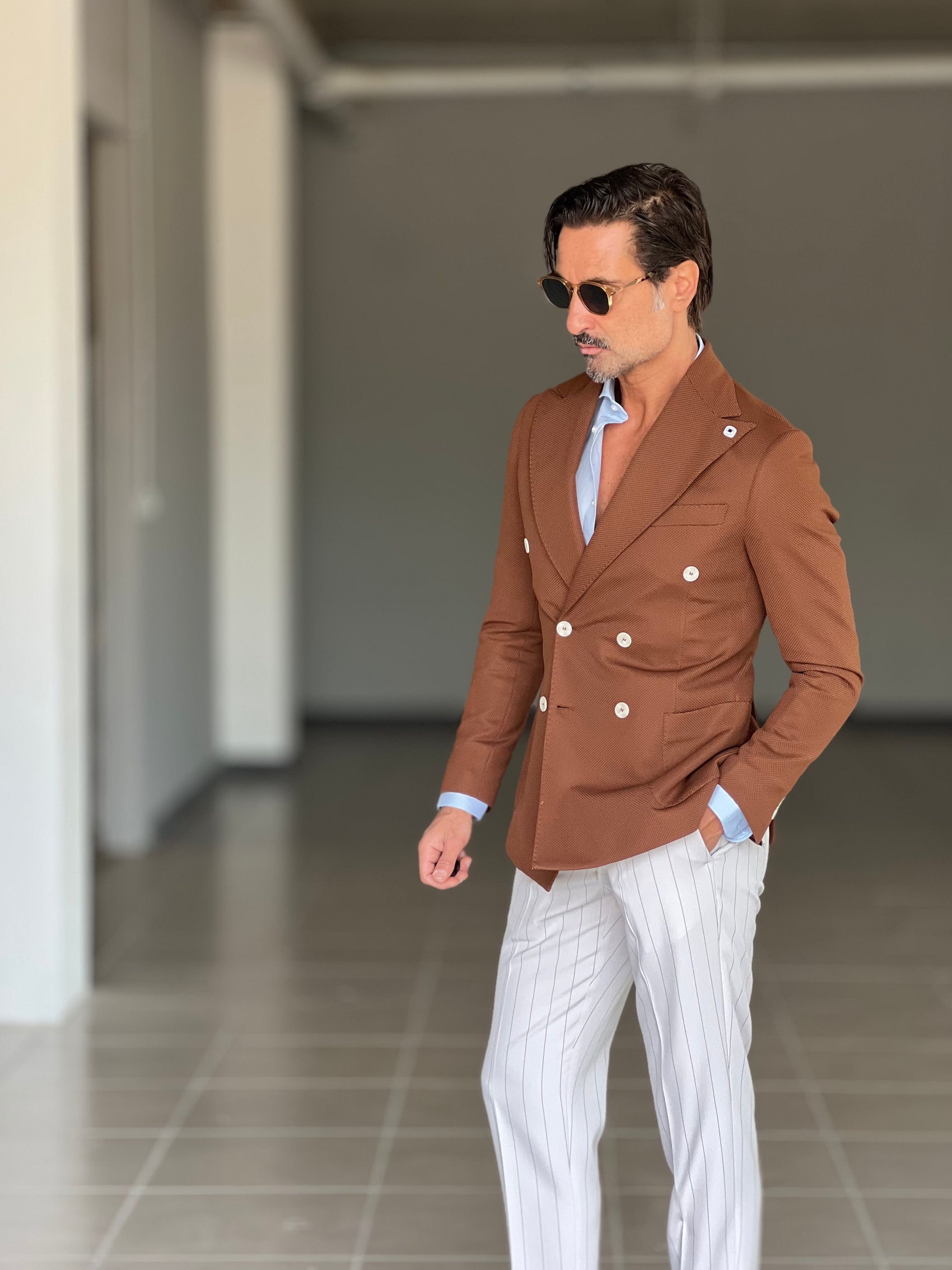 GIACCA MATTONE  DOPPIOPETTO  BOTTONE A CONTRASTO petro'. 0078