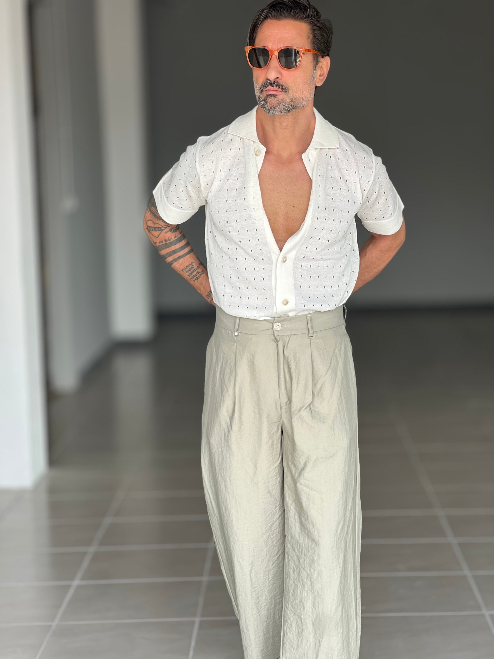 WHITE VISCOSE TROUSERS WITH REGULAR BOTTOM