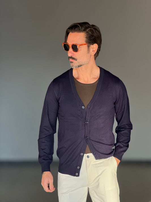 CARDIGAN BLU RASATO 2 FILI TELAMIRA