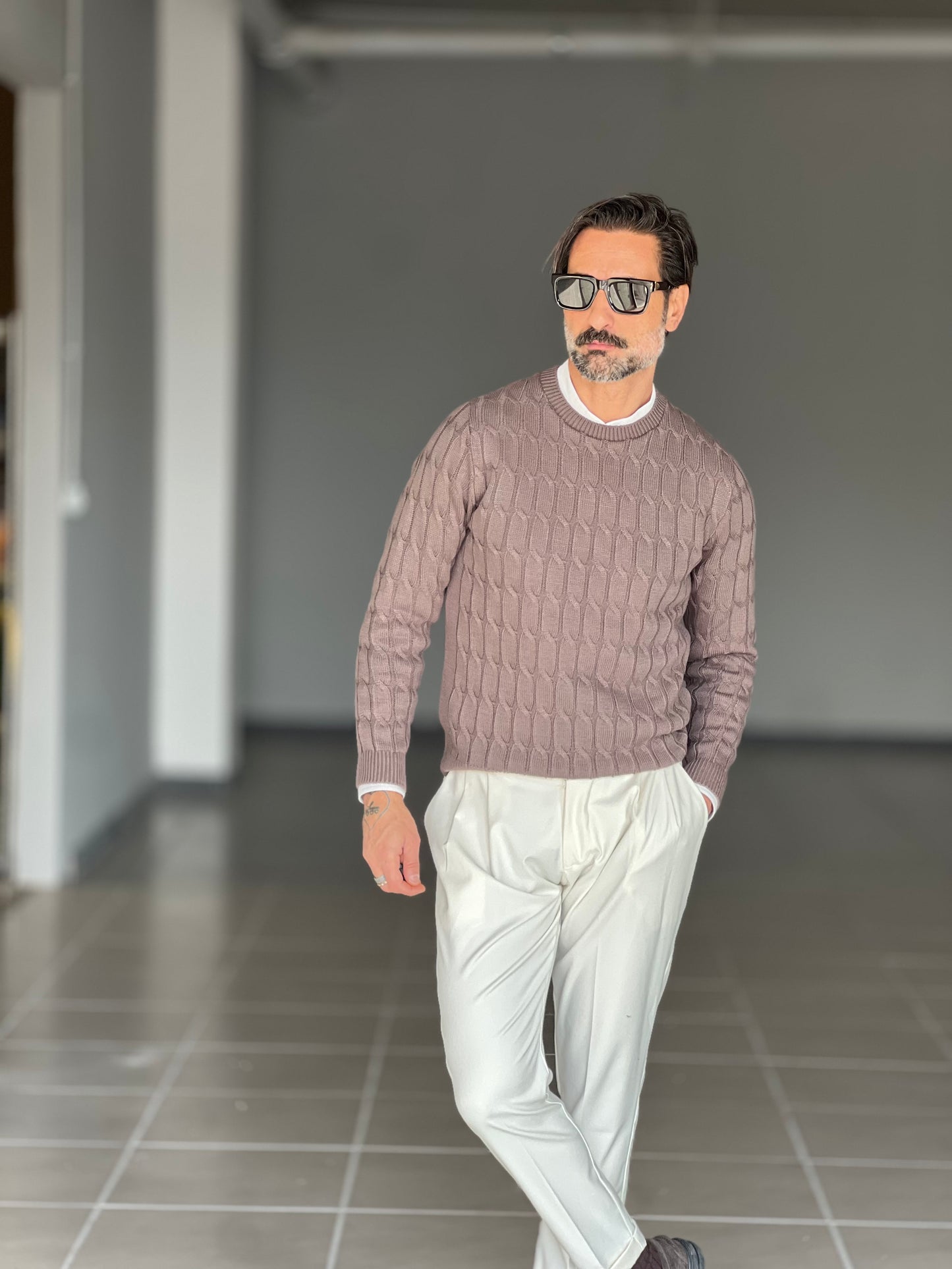 BLUE THREAD COTTON CREW NECK SWEATER