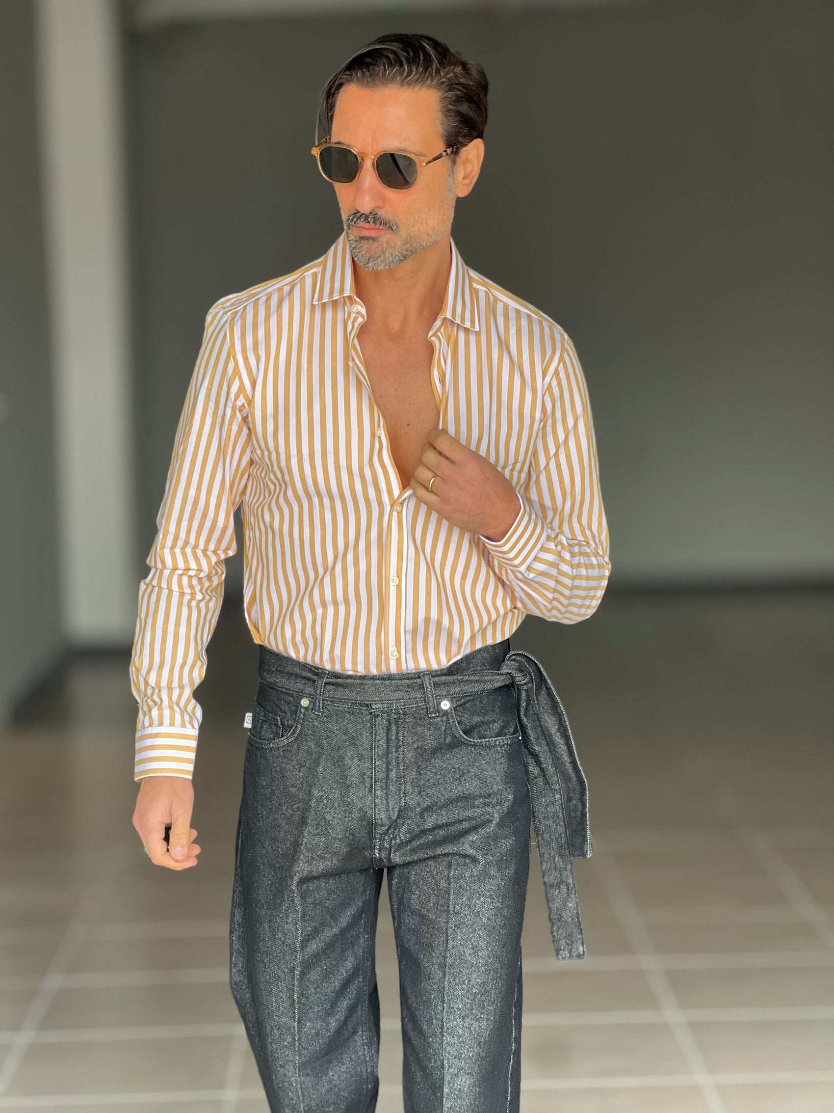 CAMICIA DEPOT BACCHETTA GRANDE OCRA   COLLO PICCOLO POPELINE  DI COTONE DOPPIORITORTO