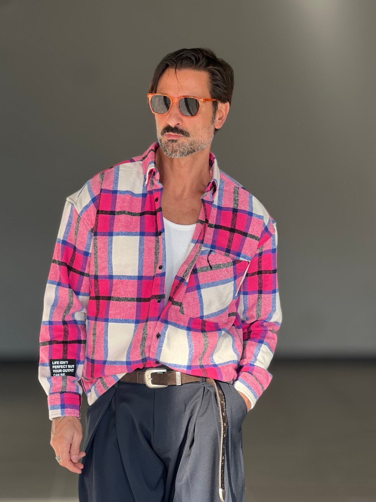 CAMICIA FLANELLA TARTAN ROSA E PANNA